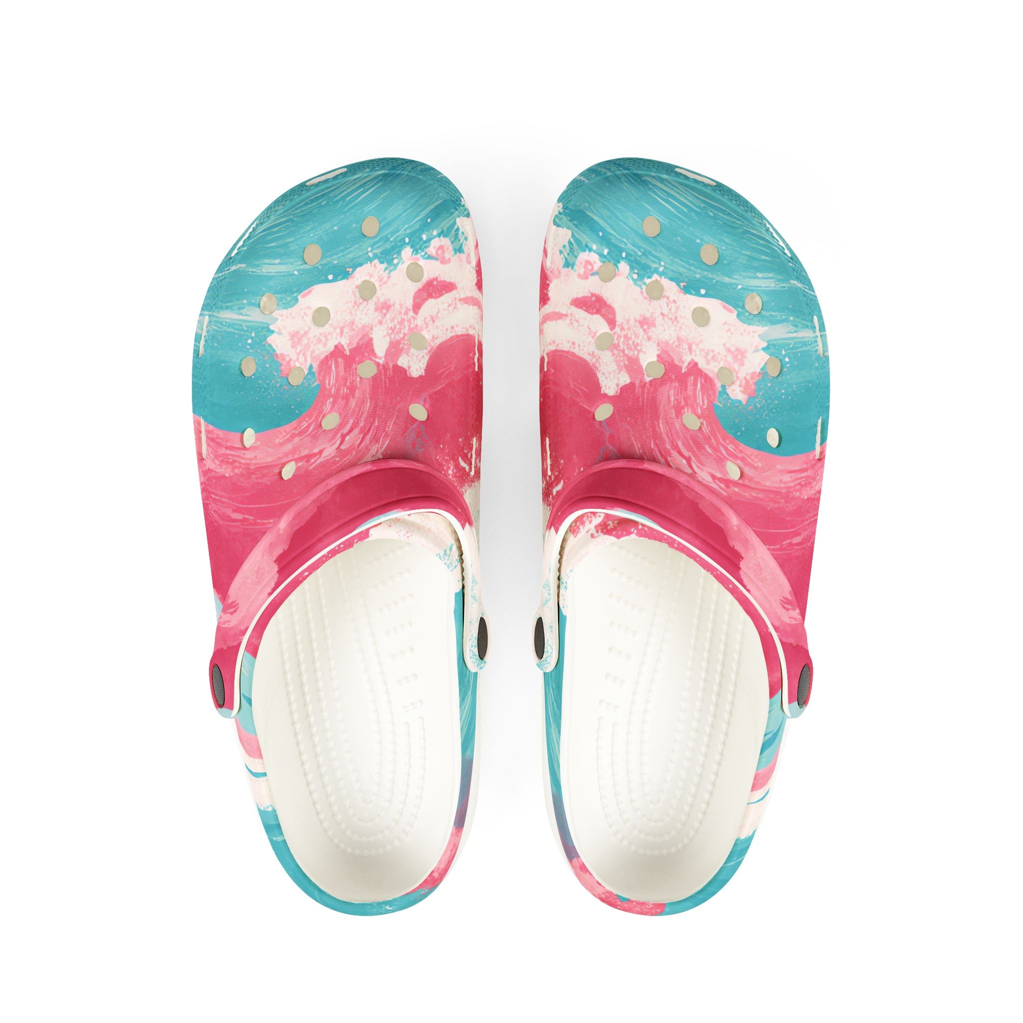 The Great Pastelwave Pink and Blue EVA Foam Rubber Shoes (AOP), Artsulli - Art is Long, Life is Short, Shoes, Size, US 6 (Women's), Color, White, , , 10888244729437549133