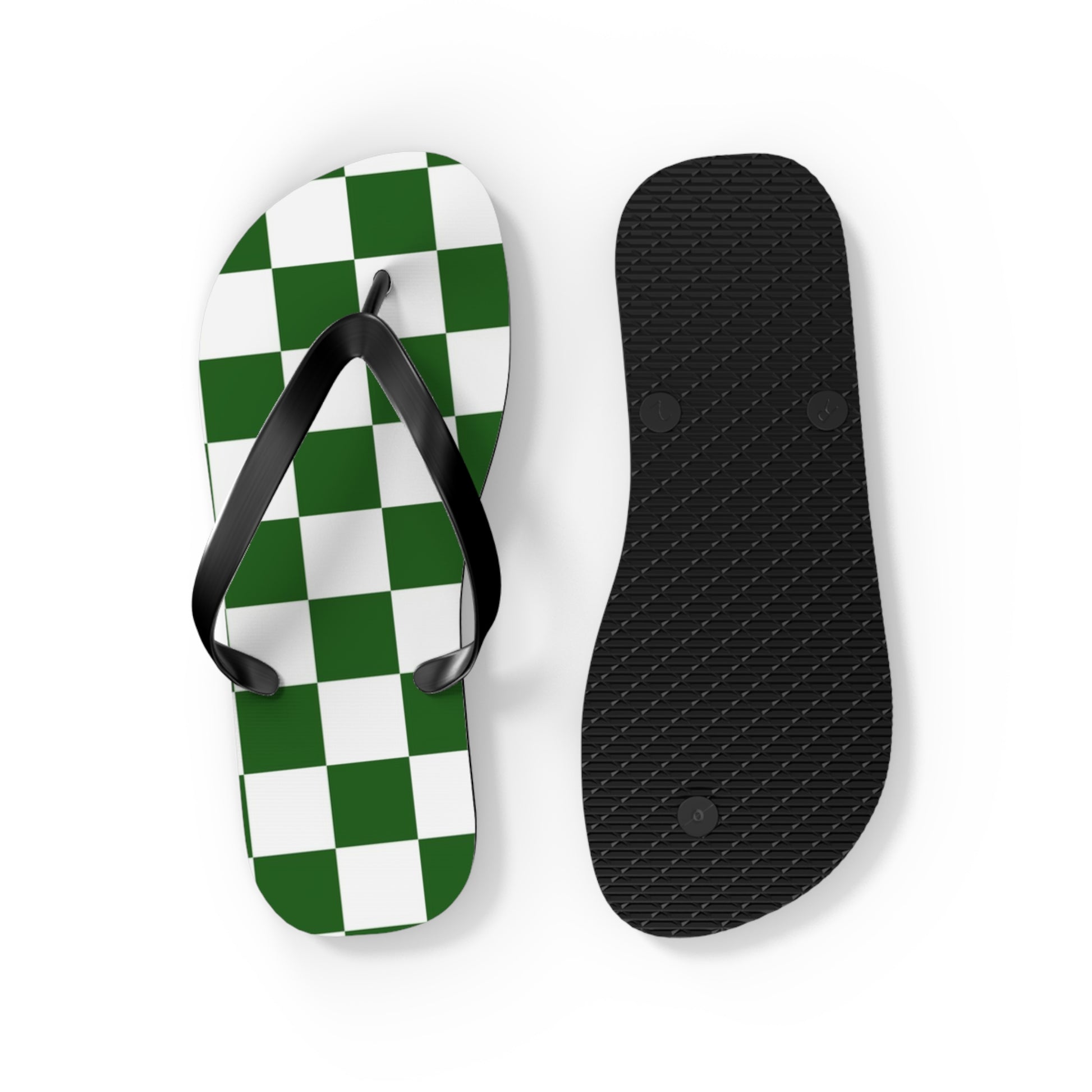 Checkerboard White and Dark Green Flip Flops, Artsulli - Art is Long, Life is Short, Shoes, , , , , , , 