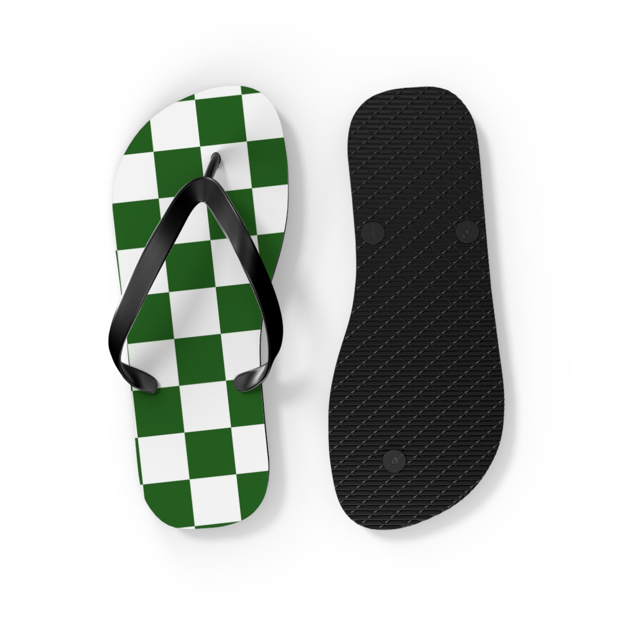 Checkerboard White and Dark Green Flip Flops, Artsulli - Art is Long, Life is Short, Shoes, , , , , , , 