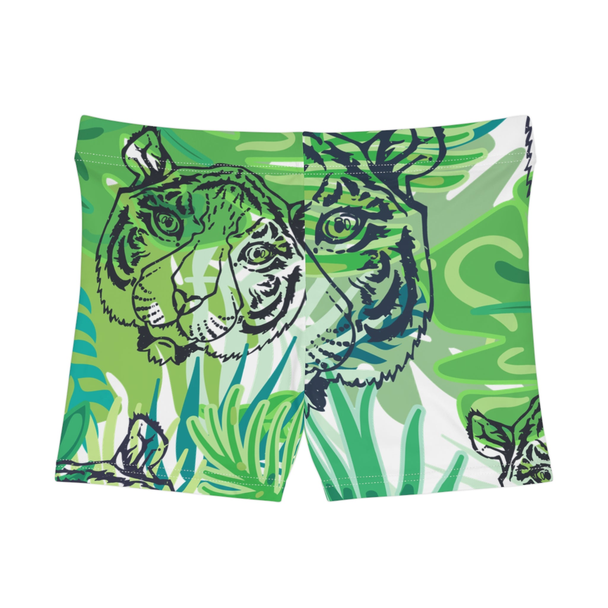 Tropical Jungle Tigers Green Women's Shorts (AOP), Artsulli - Art is Long, Life is Short, All Over Prints, , , , , , , 