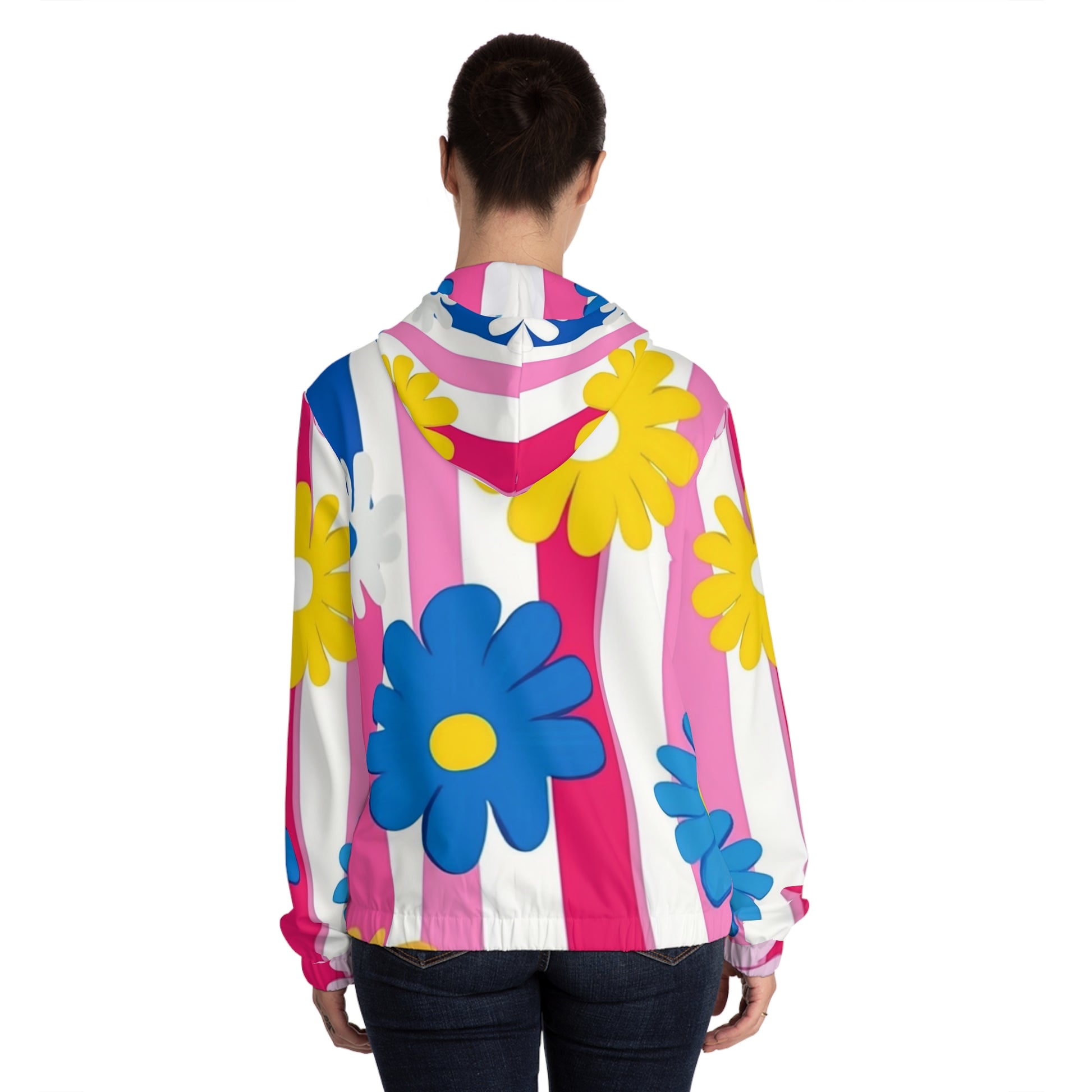 Flowers x Stripes Multi-Color Women’s Full-Zip Hoodie (AOP), Artsulli - Art is Long, Life is Short, All Over Prints, , , , , , , 