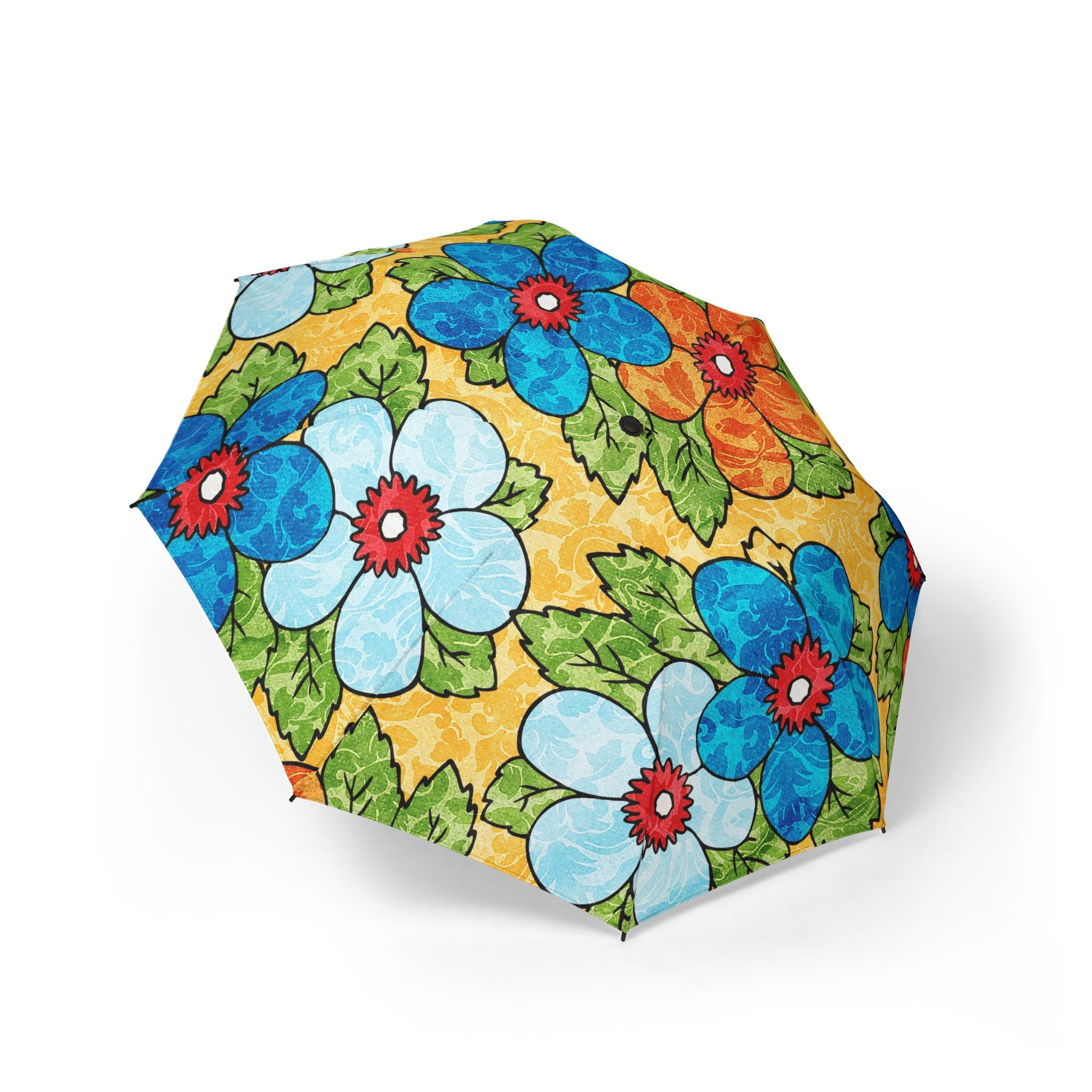 Groovy Yellow Floral Kl II Semi-Automatic Foldable Umbrella, Artsulli - Art is Long, Life is Short, Accessories, Size, One size, , , , , 25566960513043057192