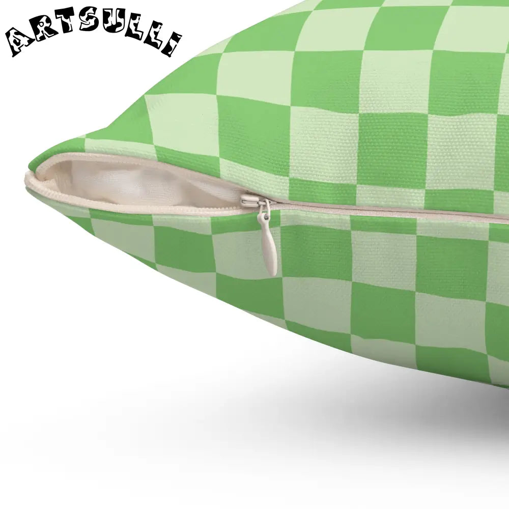 JAKKOUTTHEBXX Checkerboard Green Spun Polyester Square Pillow
