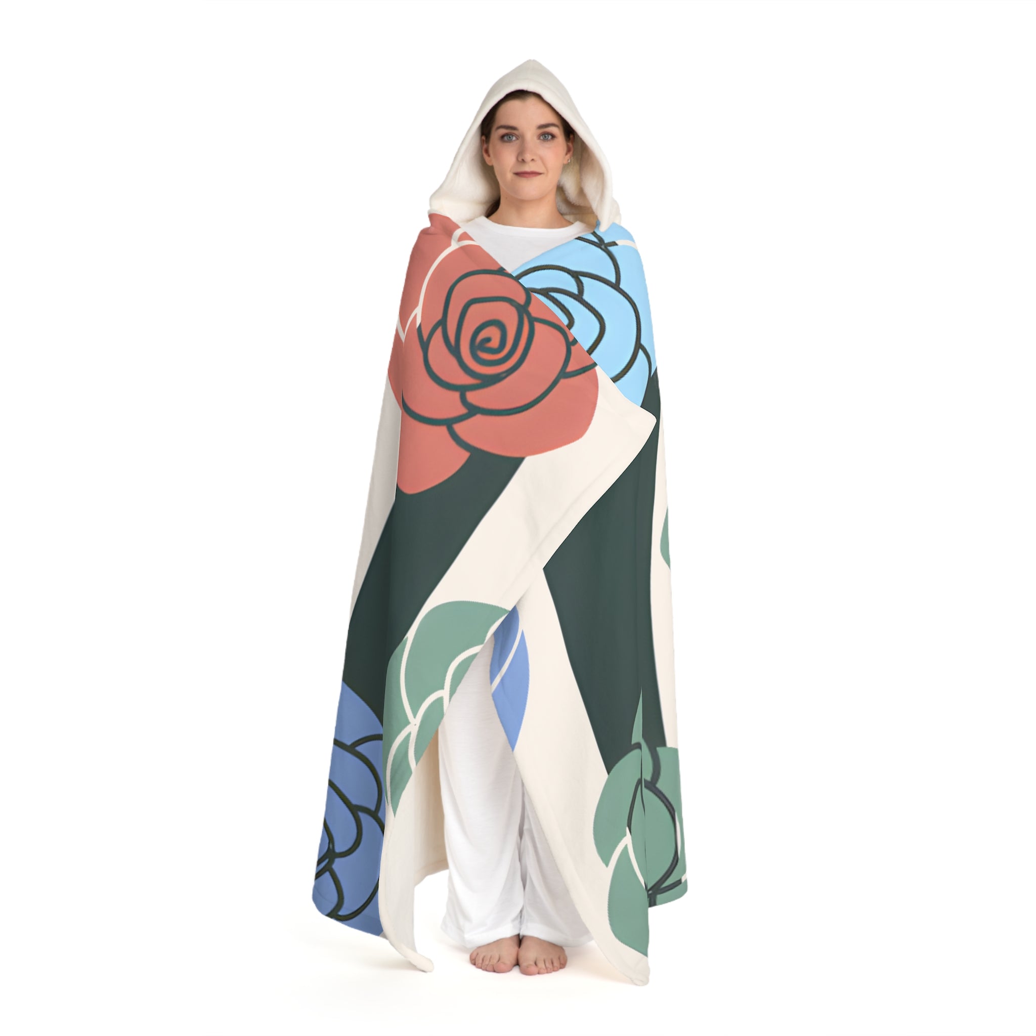 Stripes x Roses Black and White Hooded Sherpa Fleece Blanket, Artsulli - Art is Long, Life is Short, All Over Prints, , , , , , , 