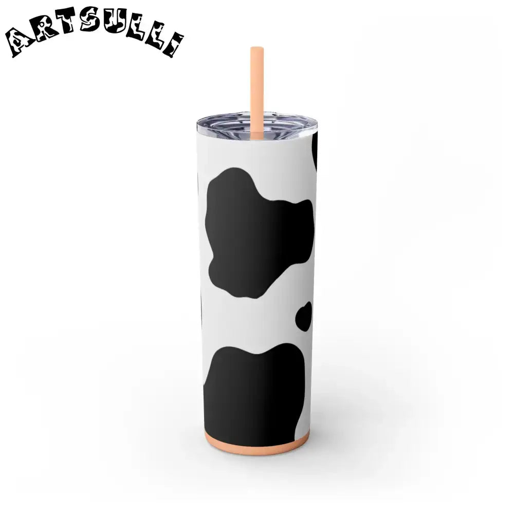 JAKKOUTTHEBXX White cow print skinny tumbler with clear lid