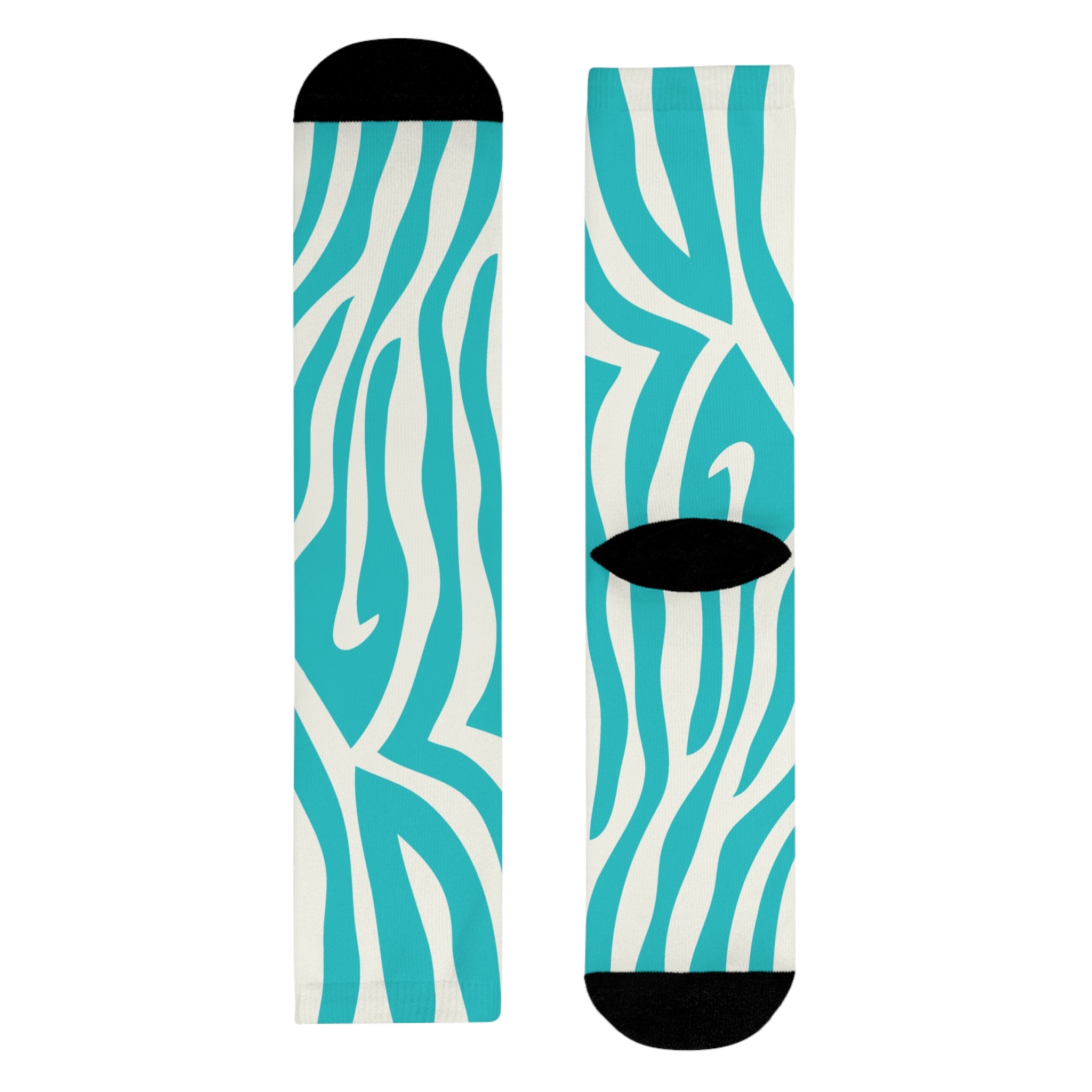 Melting Zebra Stripes Turquoise and White Sublimation Crew Socks (EU), Artsulli - Art is Long, Life is Short, All Over Prints, Size, L, , , , , 73318492727926