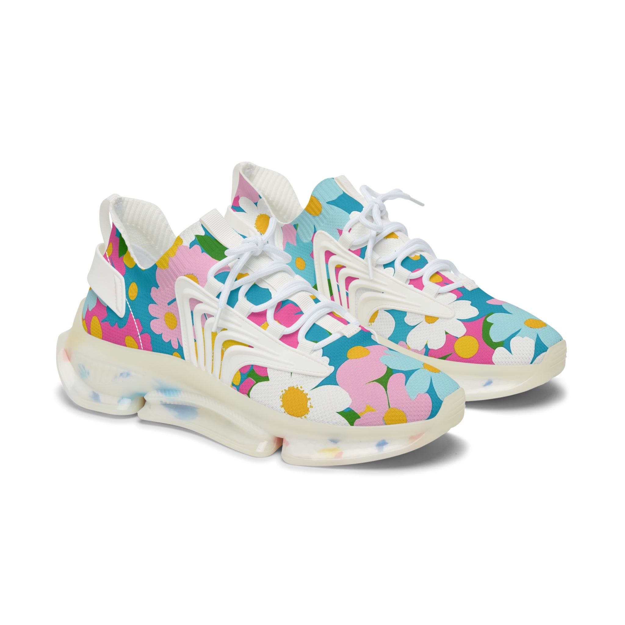 Flowers Multi-Color Women's Mesh Sneakers, Artsulli - Art is Long, Life is Short, Shoes, Color, White sole, Size, US 5.5, , , 55025744135001