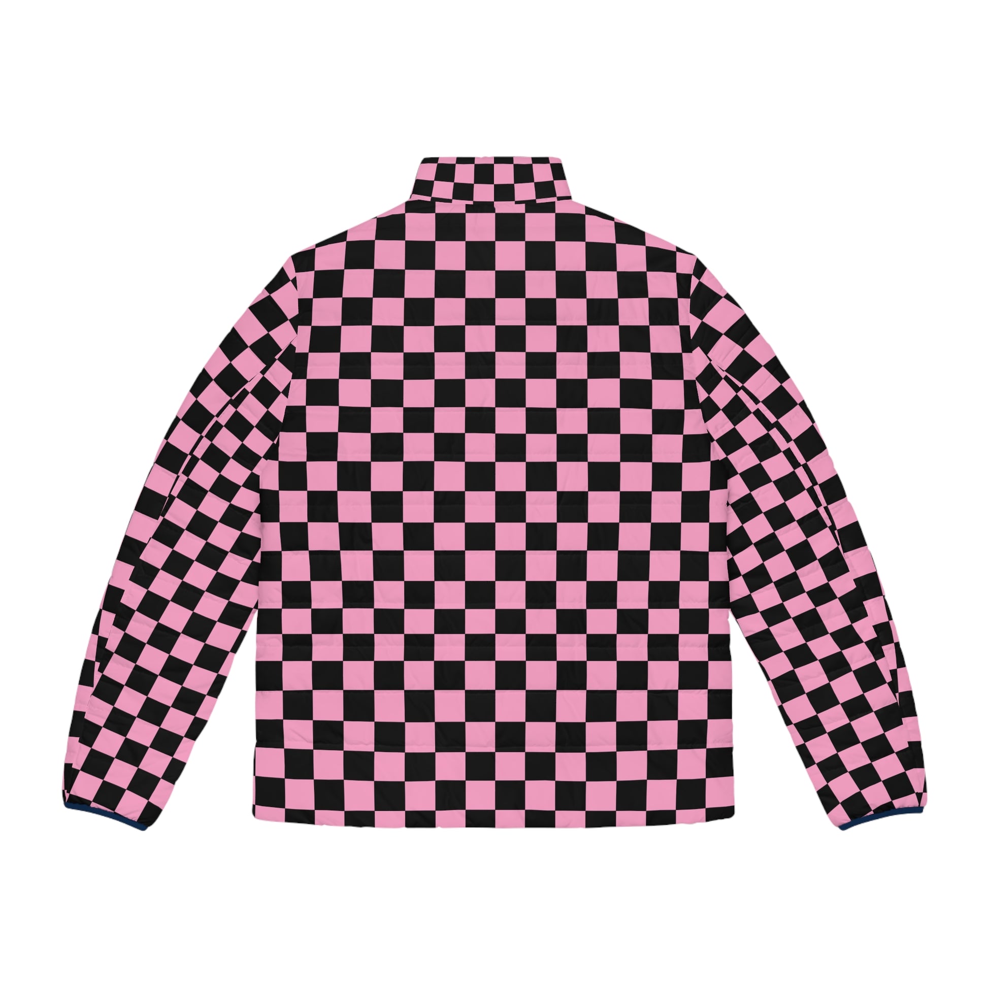 Checkerboard Black and Pink Men's Puffer Jacket (AOP), Artsulli - Art is Long, Life is Short, All Over Prints, , , , , , , 