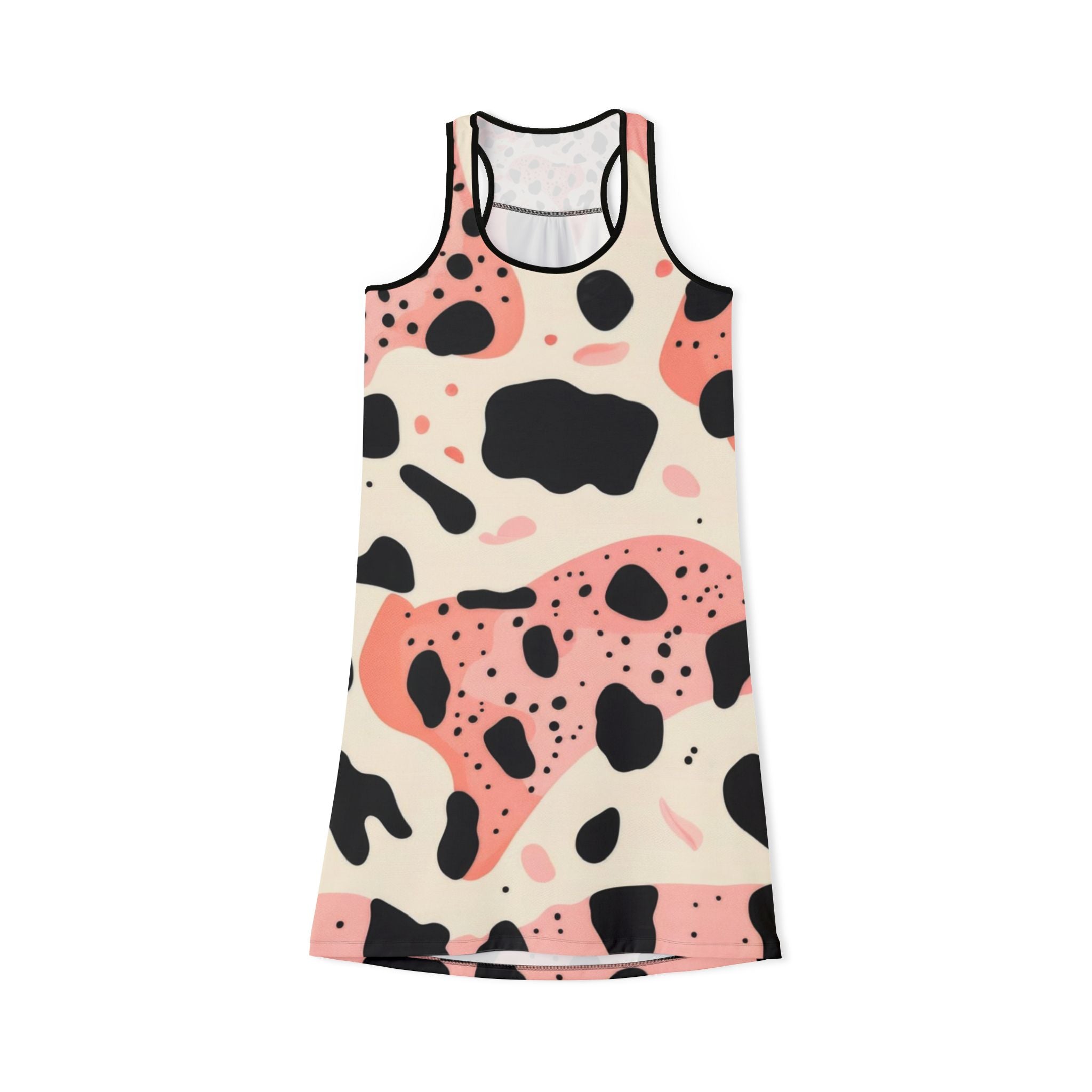 Organic Cow Print Cream and Pink Women's Racerback Dress (AOP), Artsulli - Art is Long, Life is Short, Tank Top, Size, XS, Color, Black, , , 86789765460866