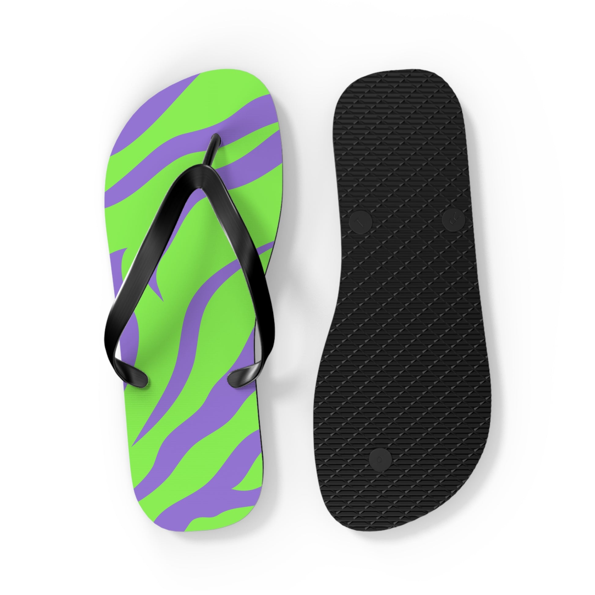 Tyrannosaurus Print Green and Purple Flip Flops, Artsulli - Art is Long, Life is Short, Shoes, , , , , , , 