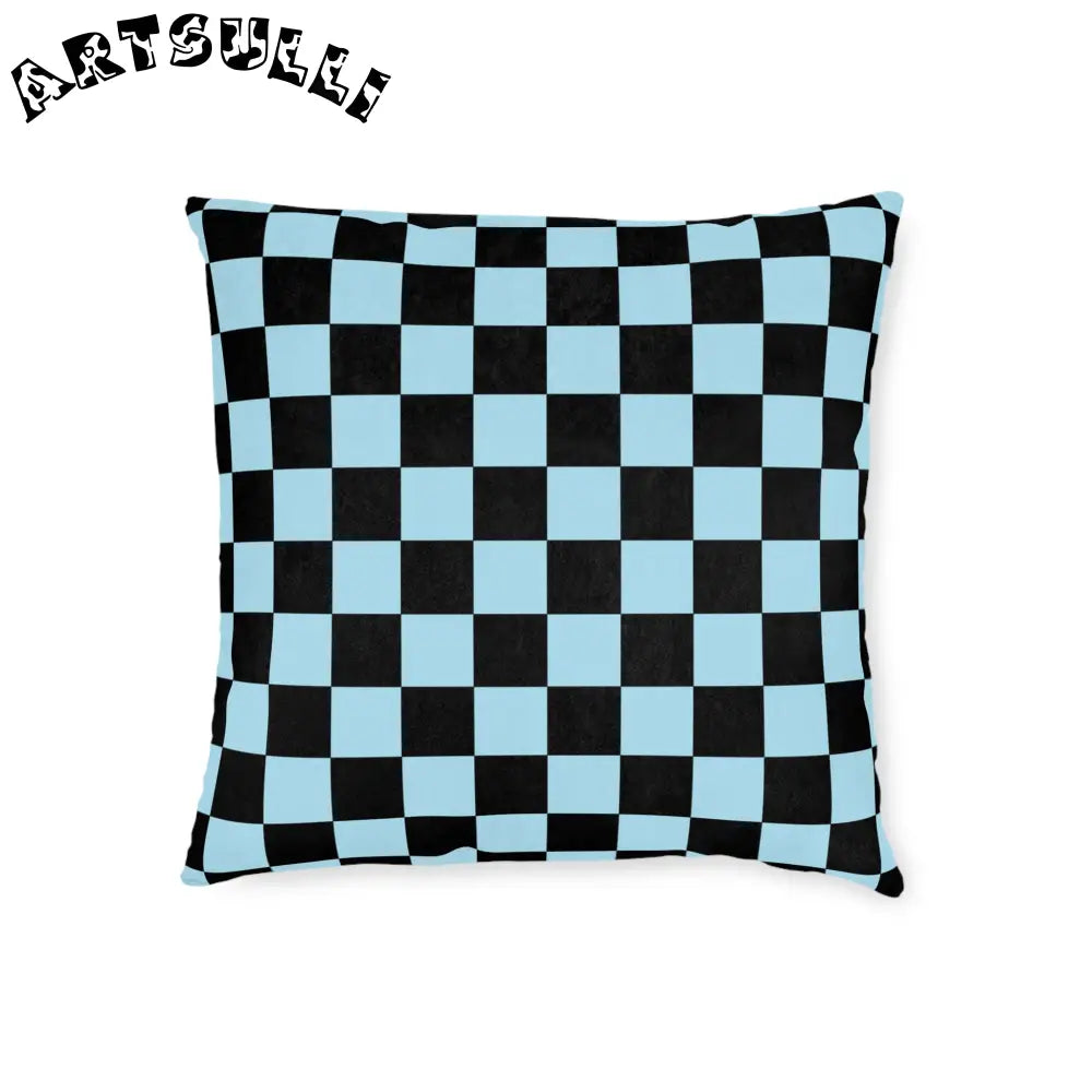 JAKKOUTTHEBXX Checkerboard Black and Blue Square Pillow