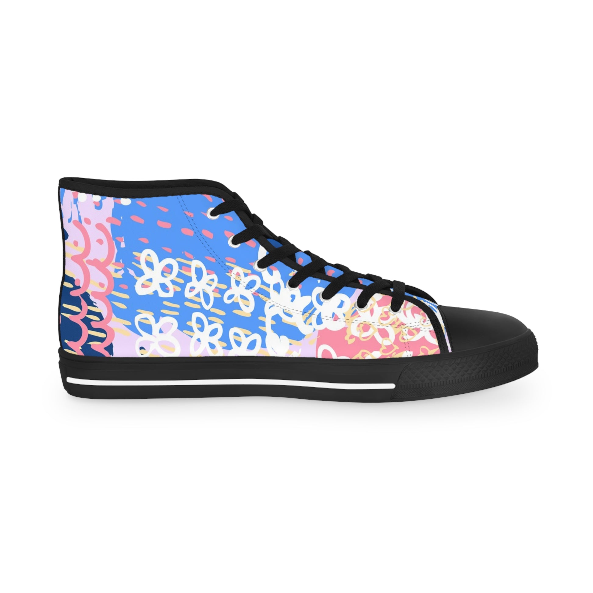 Flowers x Doodles x Hearts Multi-Color Men's High Top Sneakers, Artsulli - Art is Long, Life is Short, Shoes, , , , , , , 
