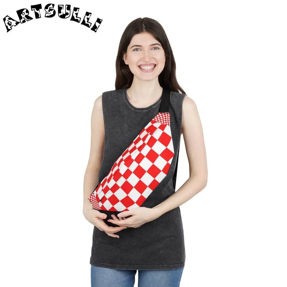 JAKKOUTTHEBXX Checkerboard Red and White Large Fanny Pack