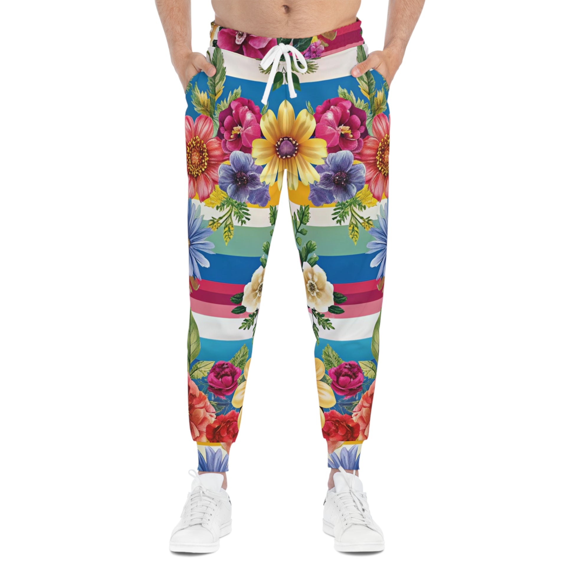 Floral Stripe 4K II Athletic Joggers (AOP), Artsulli - Art is Long, Life is Short, All Over Prints, , , , , , , 
