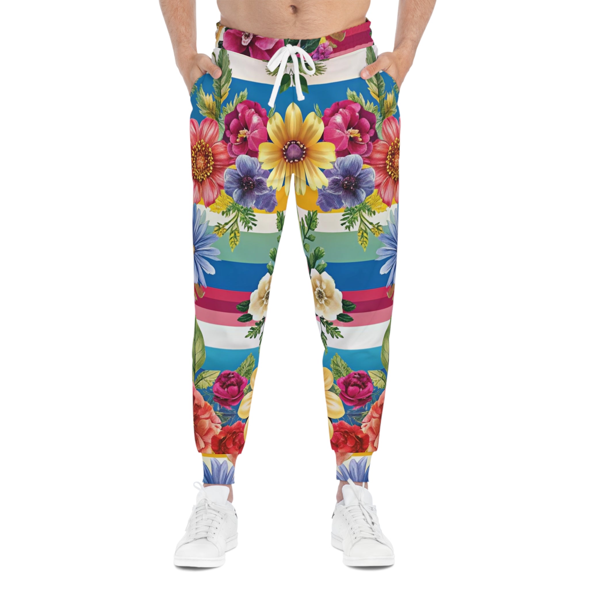 Floral Stripe 4K II Athletic Joggers (AOP), Artsulli - Art is Long, Life is Short, All Over Prints, , , , , , , 