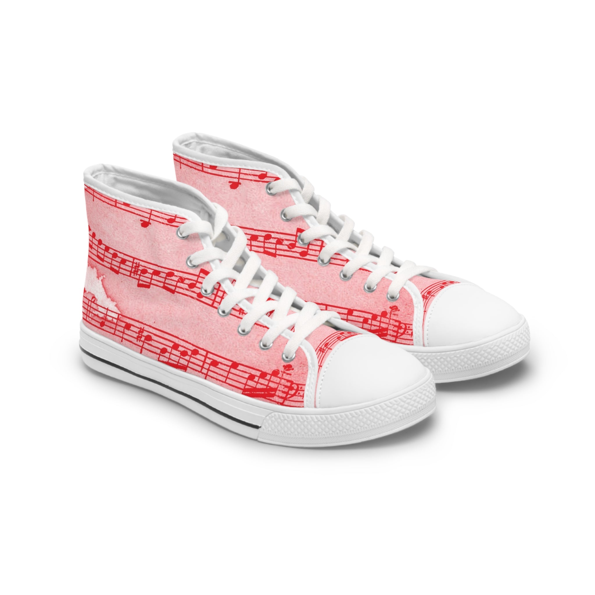 Drip Spill Type Beat Sheet Music Red Women's High Top Sneakers, Artsulli - Art is Long, Life is Short, Shoes, Size, US 5.5, Color, White sole, , , 17784903579932652050