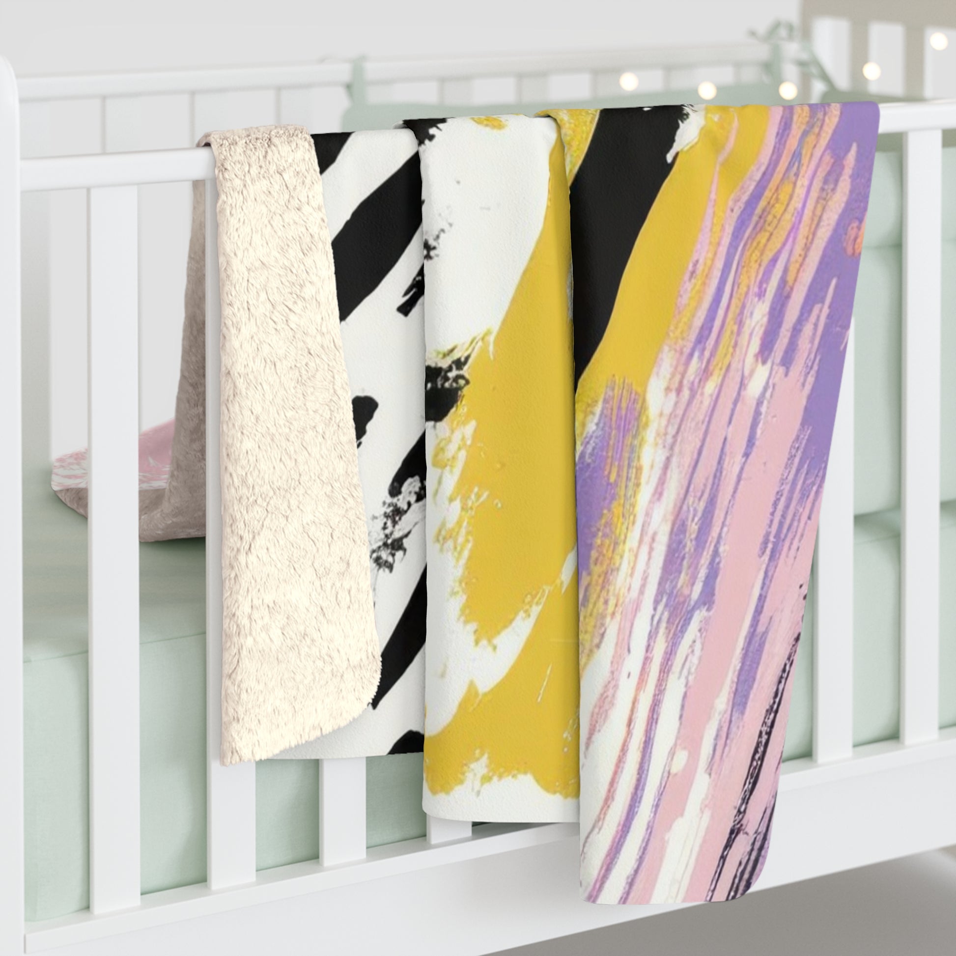 Wild Zebra Stripes x Paint Brush Strokes Multi-Color Sherpa Fleece Blanket, Artsulli - Art is Long, Life is Short, Home Decor, , , , , , , 