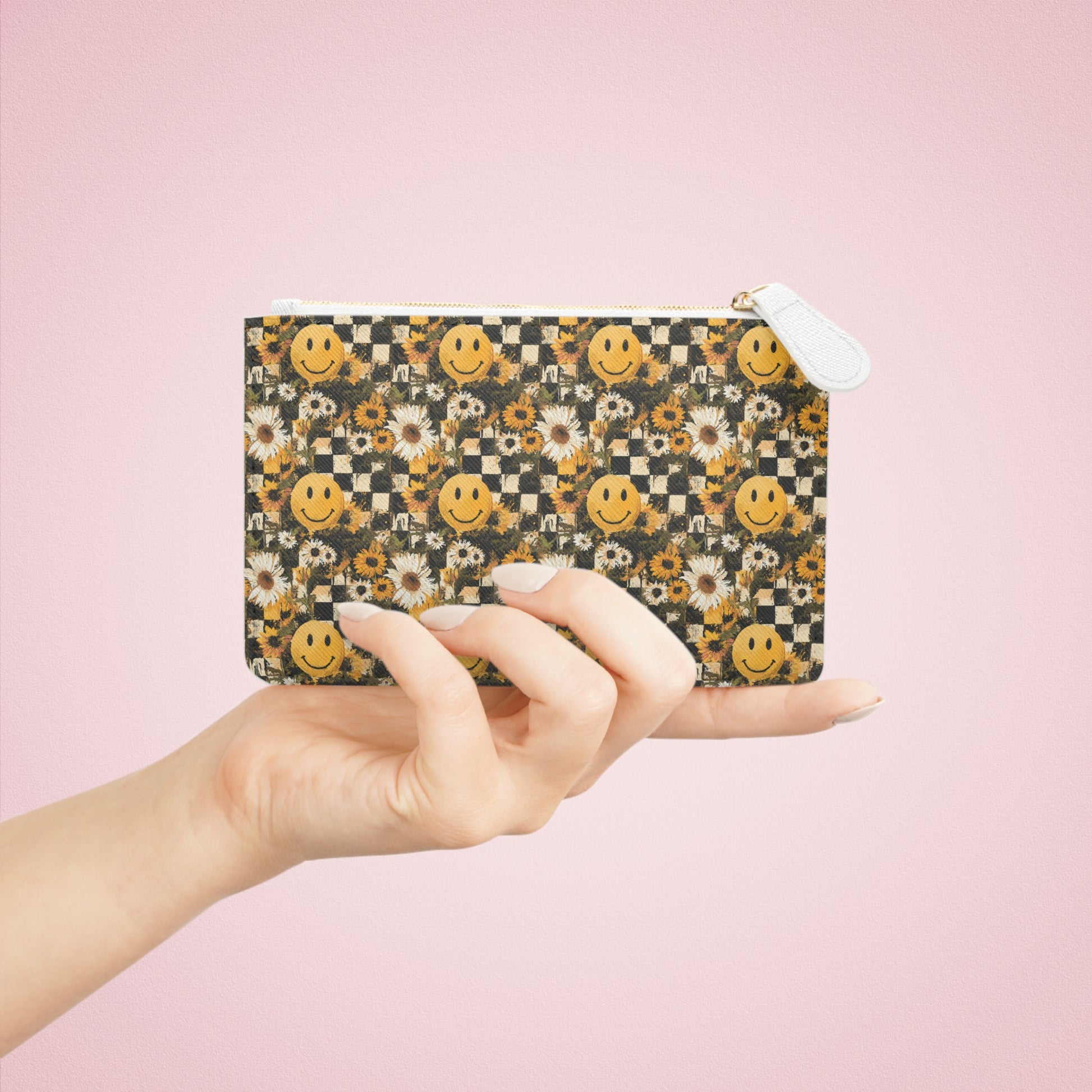 Smiley Face x Checkerboard x Sunflowers x Trippy x Vintage Black and Yellow Mini Clutch Bag, Artsulli - Art is Long, Life is Short, Bags, , , , , , , 