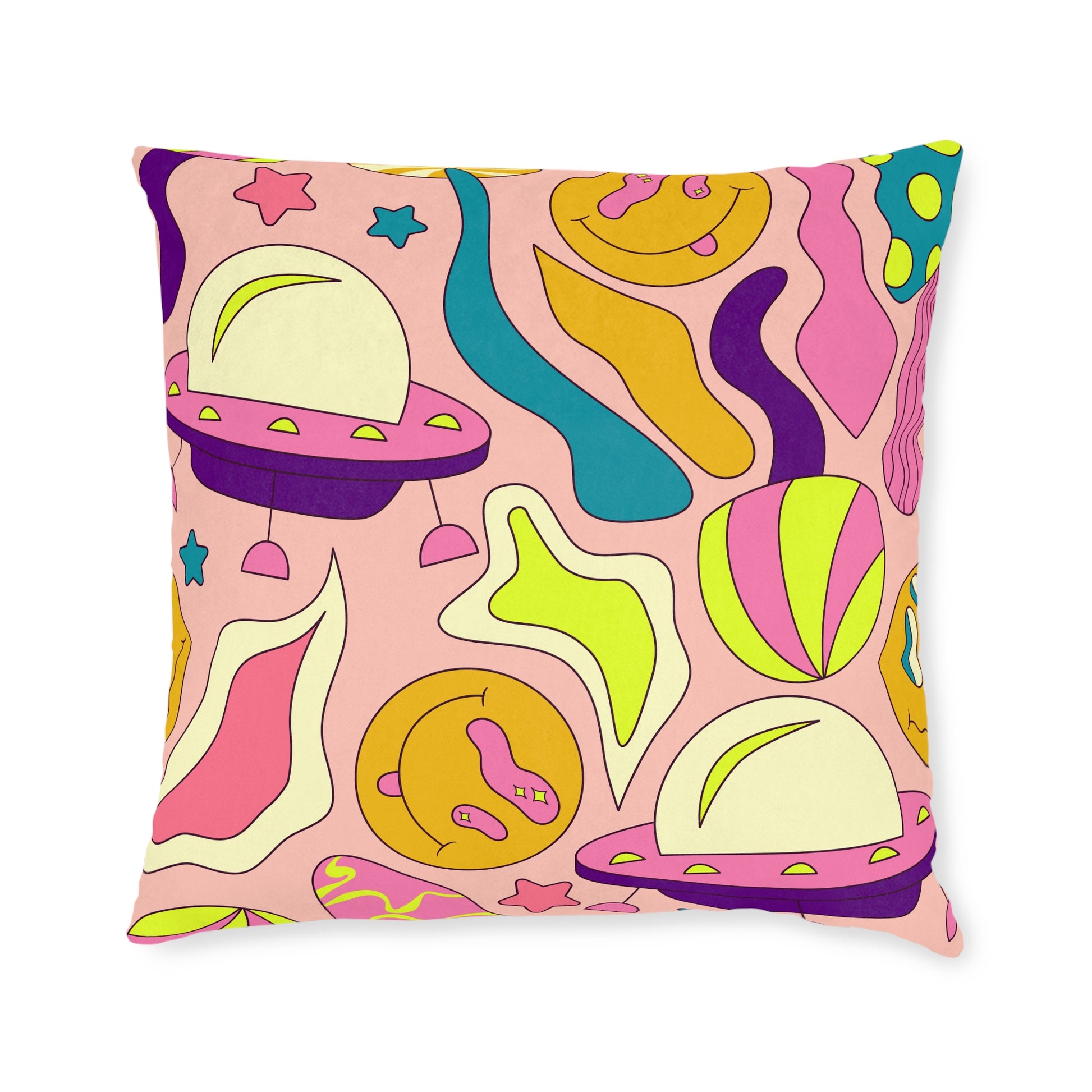 Trippy Spaceships Pink Square Pillow, Artsulli - Art is Long, Life is Short, Home Decor, , , , , , , 