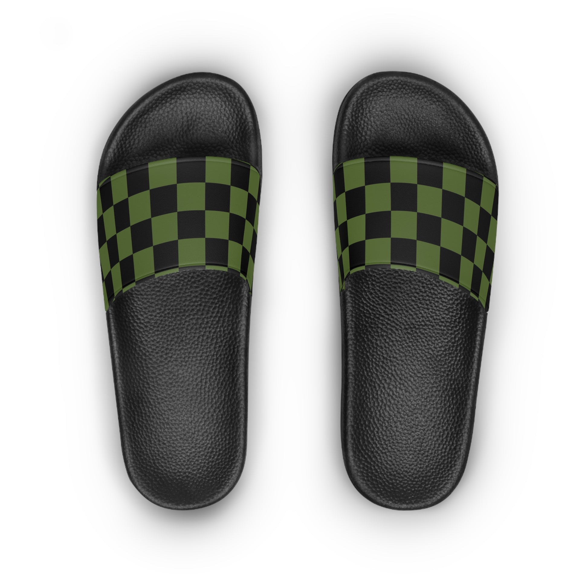 Checkerboard Olive Green and Black Women's Slide Sandals, Artsulli - Art is Long, Life is Short, Shoes, , , , , , , 