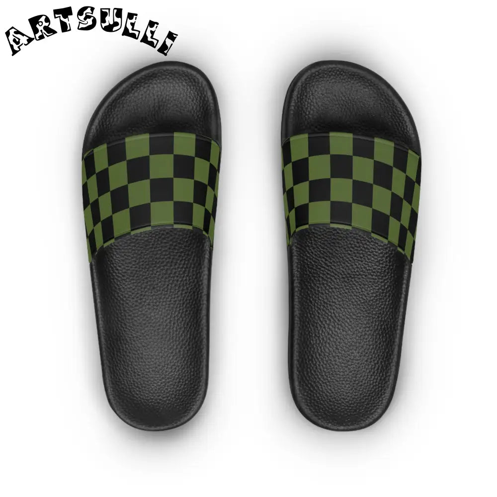 JAKKOUTTHEBXX Checkerboard Olive Green and Black Women’s Slide