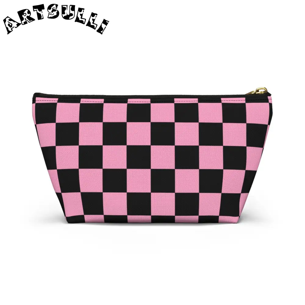 JAKKOUTTHEBXX Checkerboard Black and Pink Accessory Pouch w T-bottom