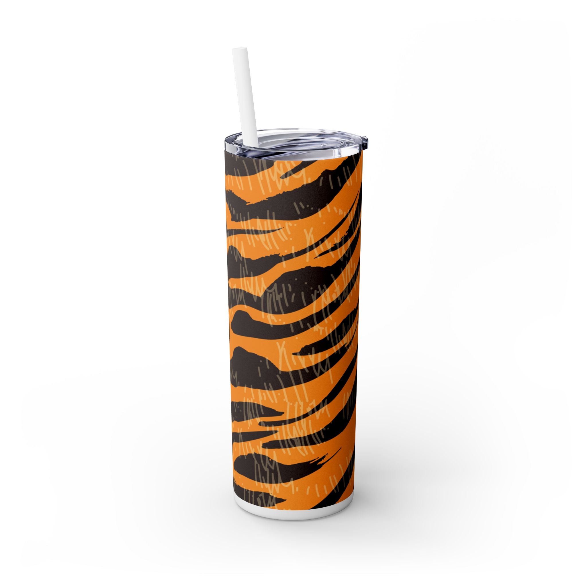 Tiger Scratches Orange & Black Skinny Tumbler with Straw, 20oz, Artsulli - Art is Long, Life is Short, Mug, , , , , , , 