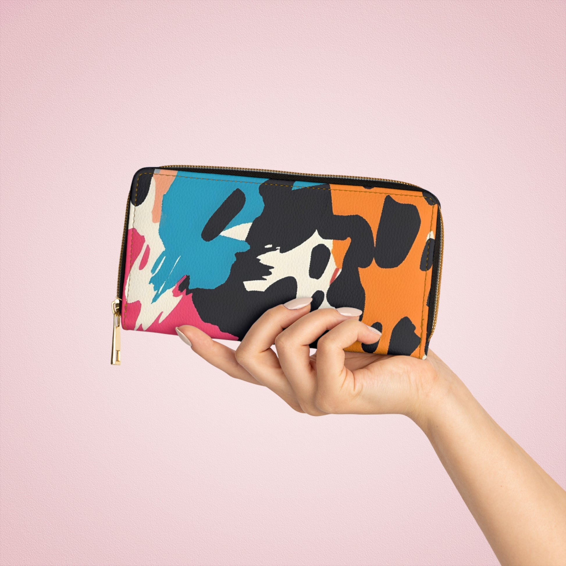 Wild Brush Strokes x Animal Print Multi-Color Zipper Wallet, Artsulli - Art is Long, Life is Short, Accessories, , , , , , , 