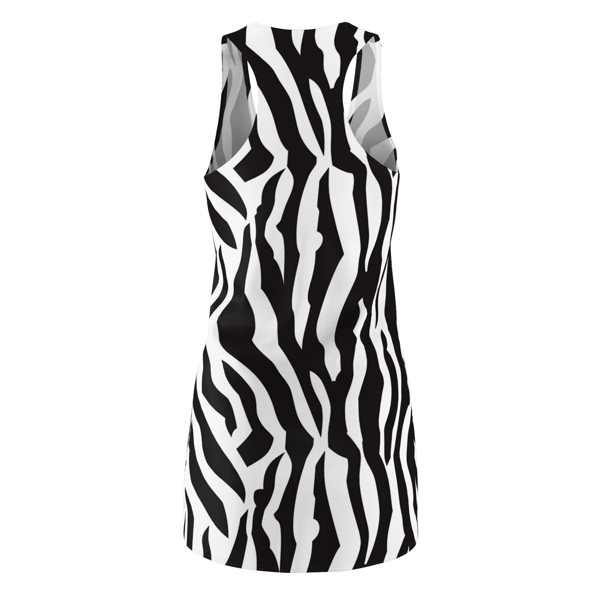 Black  White Drag Zebra Fabric Women's Cut & Sew Racerback Dress (AOP), Artsulli - Art is Long, Life is Short, All Over Prints, , , , , , , 