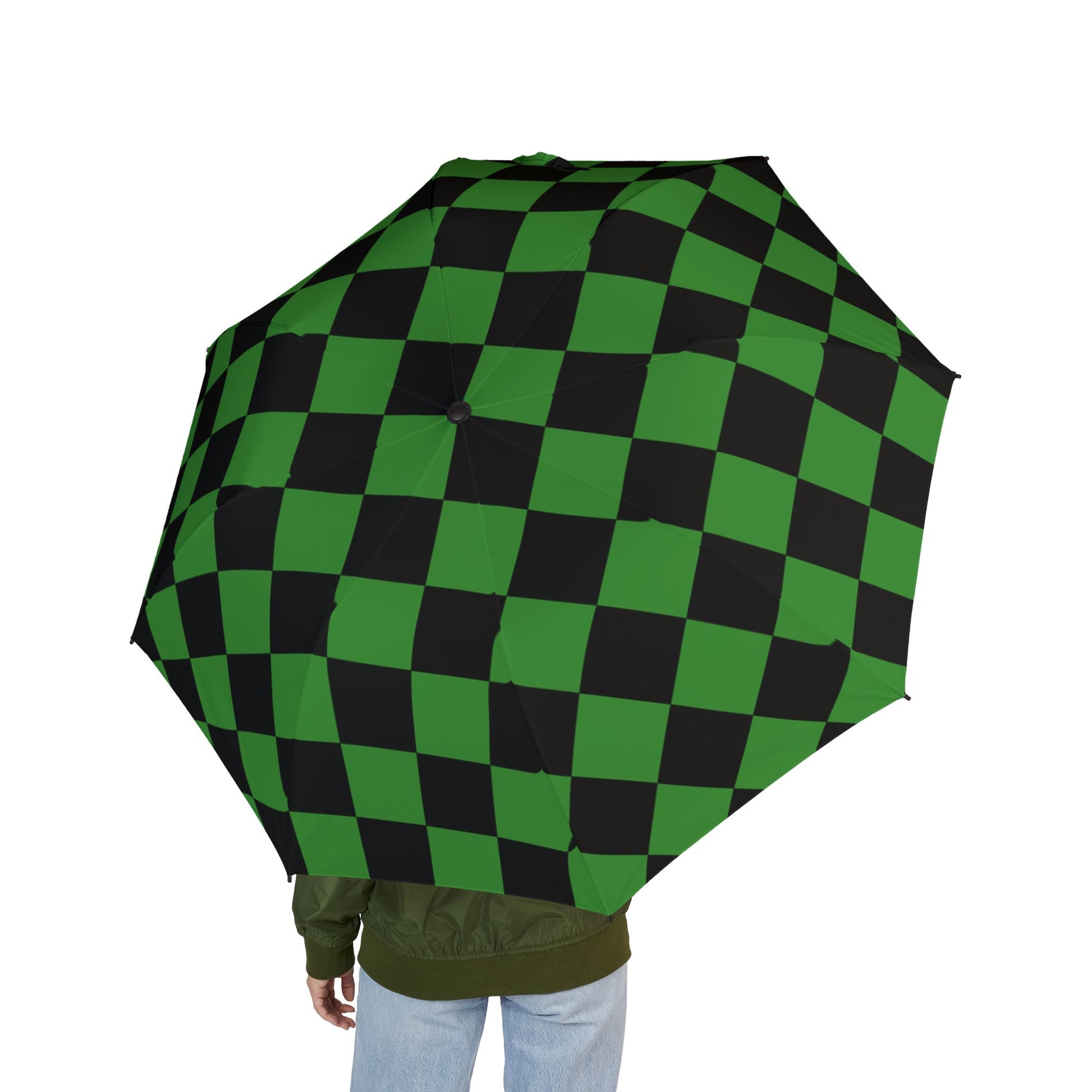 Checkerboard Green and Black Semi-Automatic Foldable Umbrella, Artsulli - Art is Long, Life is Short, Accessories, , , , , , , 
