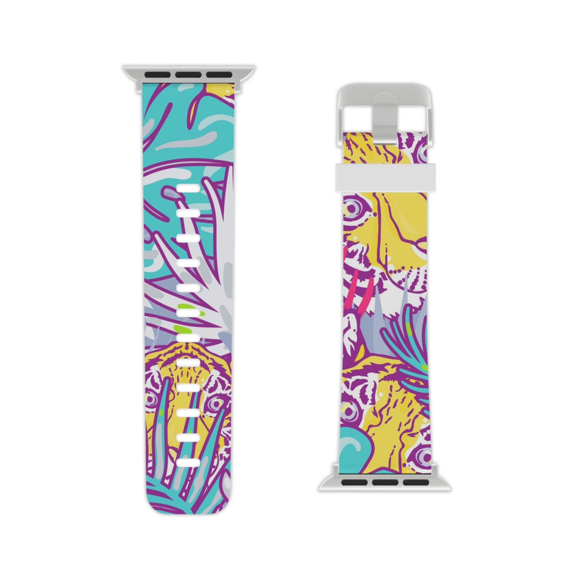 Tropical Floral Tigers Torquise and Purple Watch Band for Apple Watch, Artsulli - Art is Long, Life is Short, Accessories, , , , , , , 