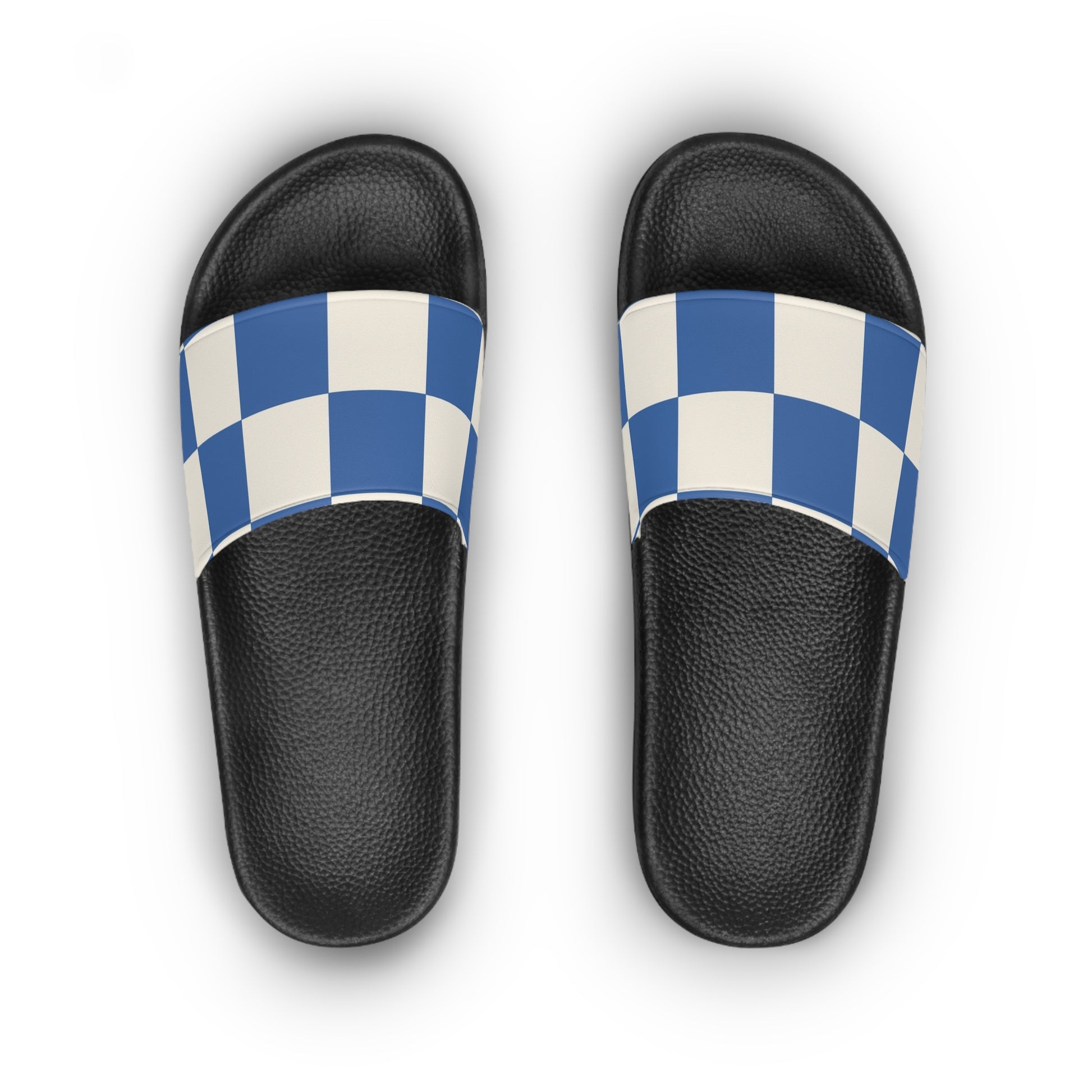 Checkerboard Blue Women's Slide Sandals, Artsulli - Art is Long, Life is Short, Shoes, , , , , , , 