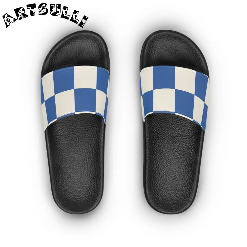 JAKKOUTTHEBXX Checkerboard Blue Women’s Slide Sandals JAKKOUTTHEBXX