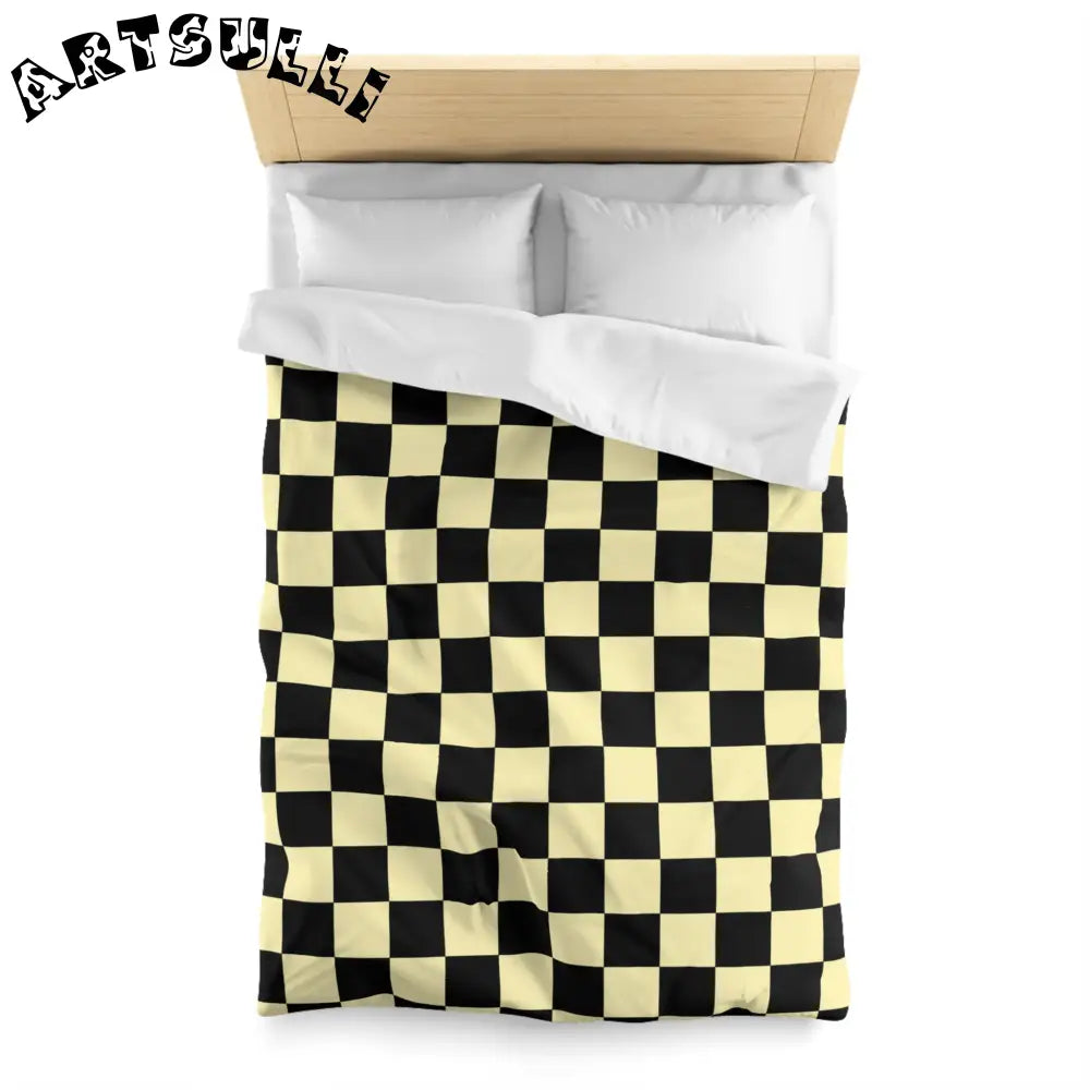 JAKKOUTTHEBXX Checkerboard Black and Yellow Microfiber Duvet Cover