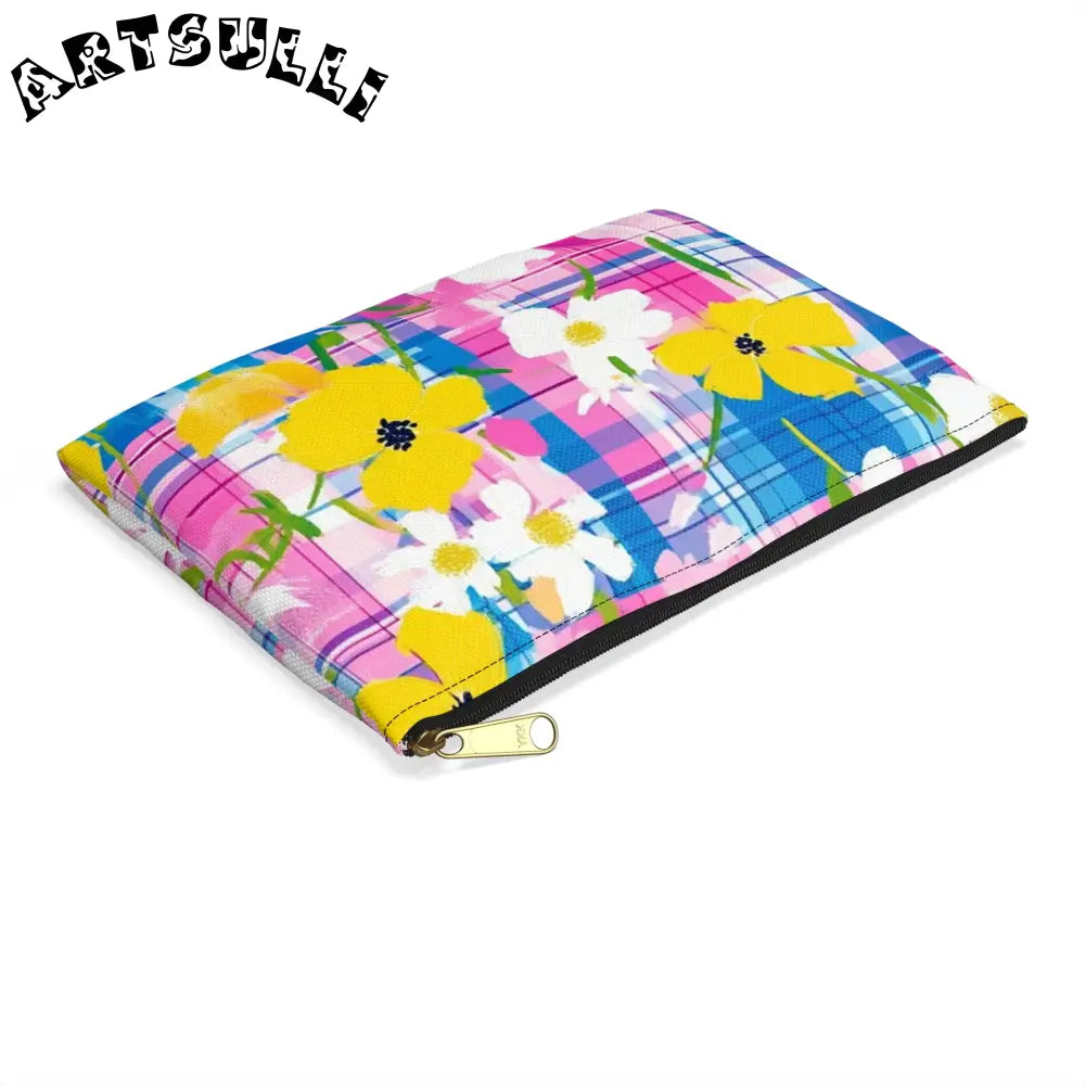 JAKKOUTTHEBXX Plaid Garden Pink and Purple Accessory Pouch