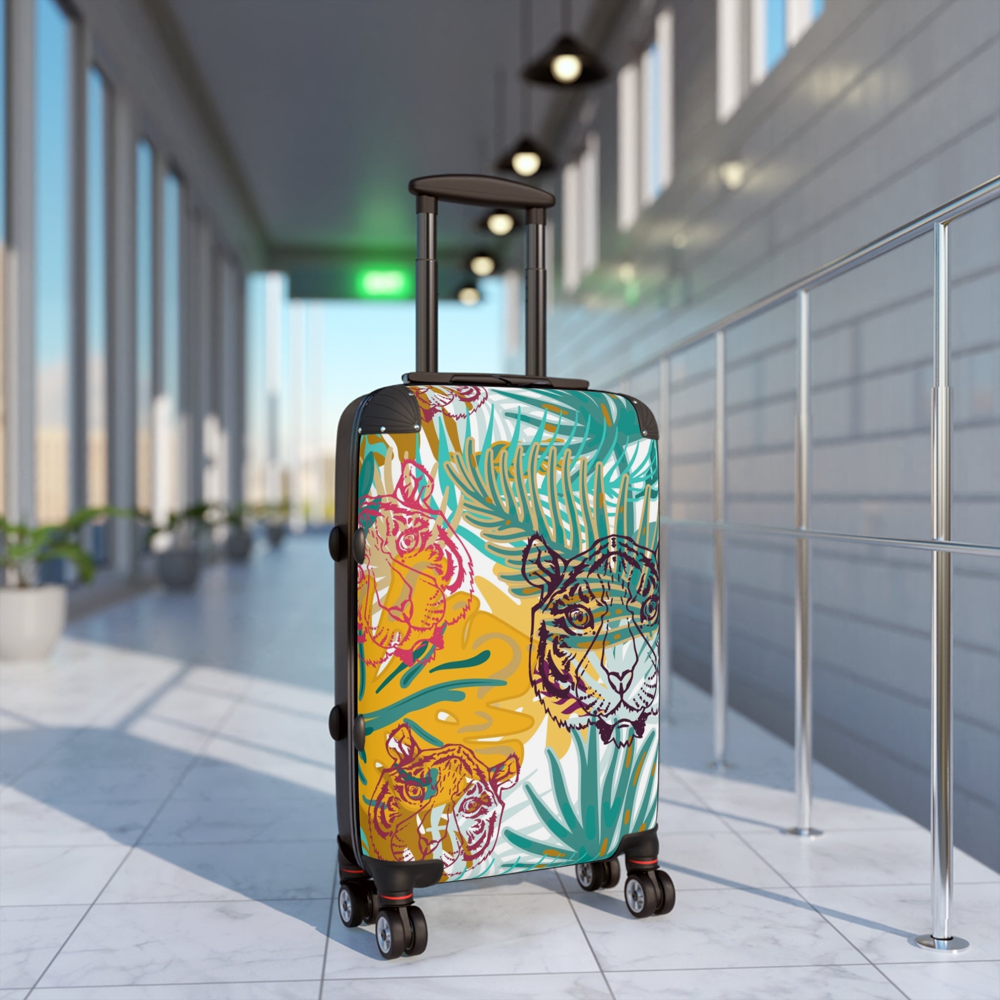 Tropical Jungle Tigers Brown and Green Suitcase, Artsulli - Art is Long, Life is Short, Bags, , , , , , , 