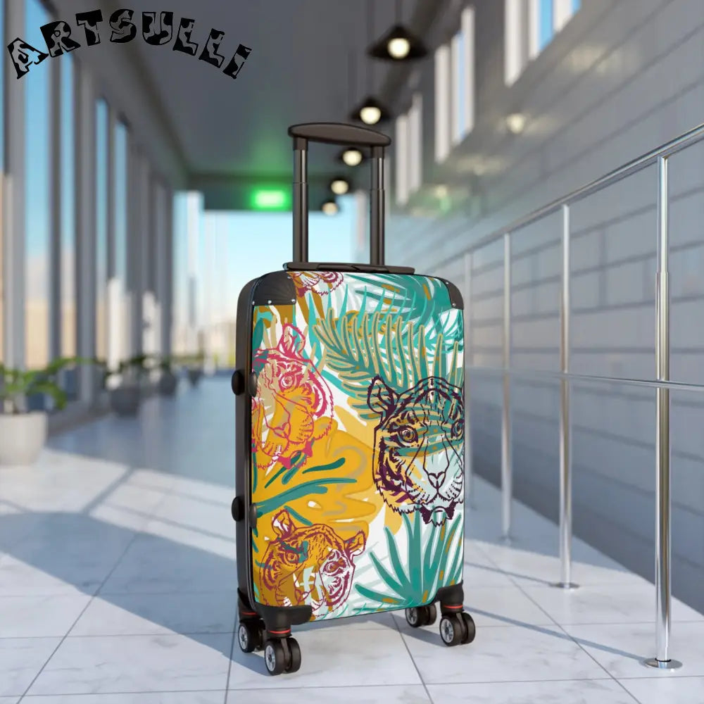 JAKKOUTTHEBXX Tropical Jungle Tigers Brown and Green Suitcase