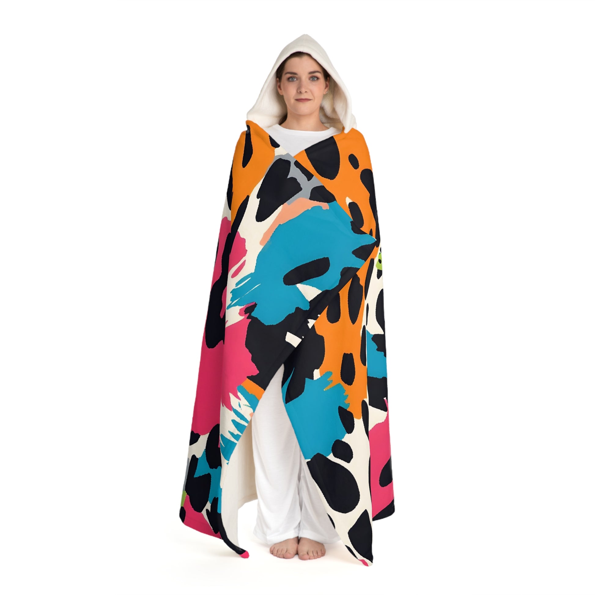 Wild Brush Strokes x Animal Print Multi-Color Hooded Sherpa Fleece Blanket, Artsulli - Art is Long, Life is Short, All Over Prints, , , , , , , 