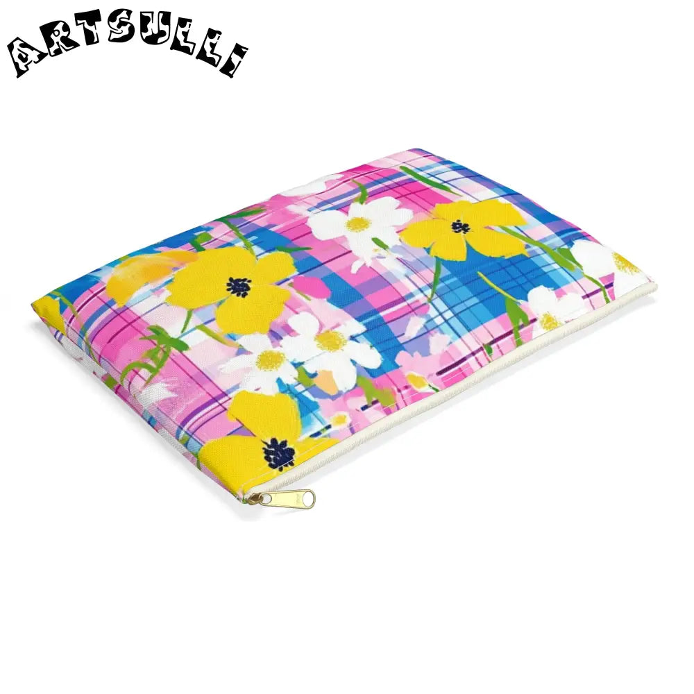 JAKKOUTTHEBXX Plaid Garden Pink and Purple Accessory Pouch