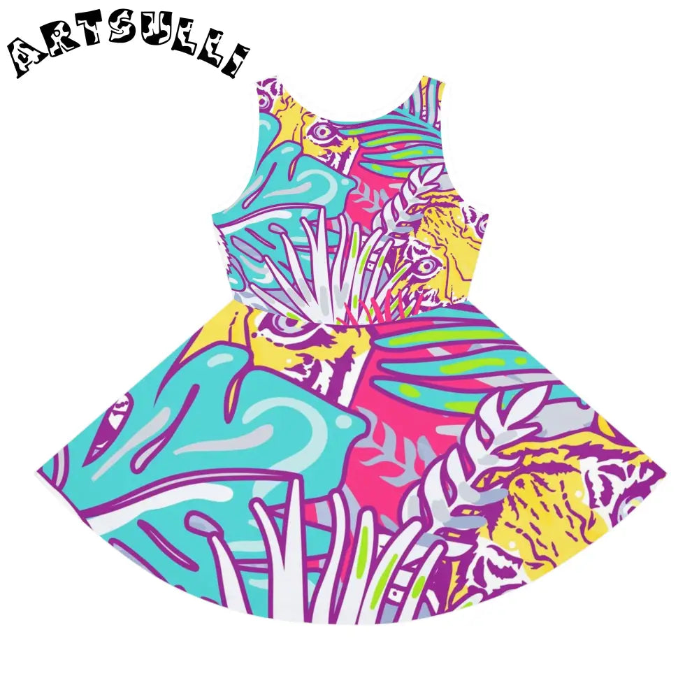 JAKKOUTTHEBXX Tropical Floral Tigers Torquise and Purple Girls’
