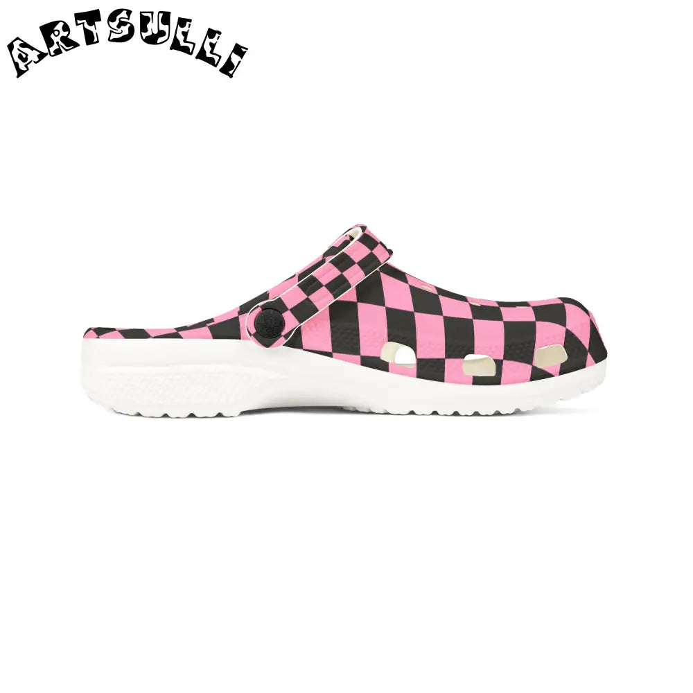 JAKKOUTTHEBXX Checkerboard Black and Pink EVA Foam Rubber Shoes