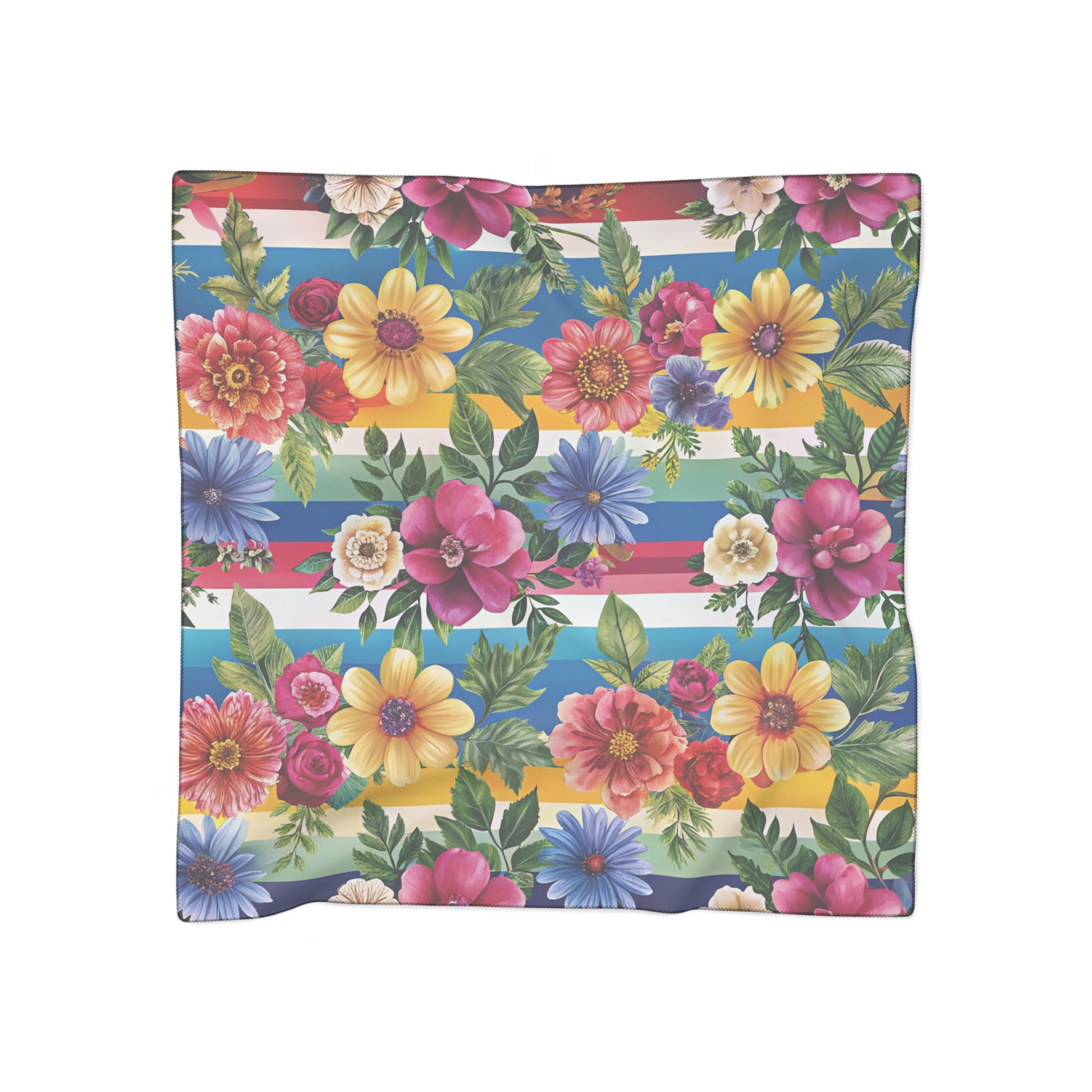 Floral Stripe 4K Poly Scarf, Artsulli - Art is Long, Life is Short, Accessories, Color, Poly chiffon, Size, 50" × 50", , , 11128523680498266467