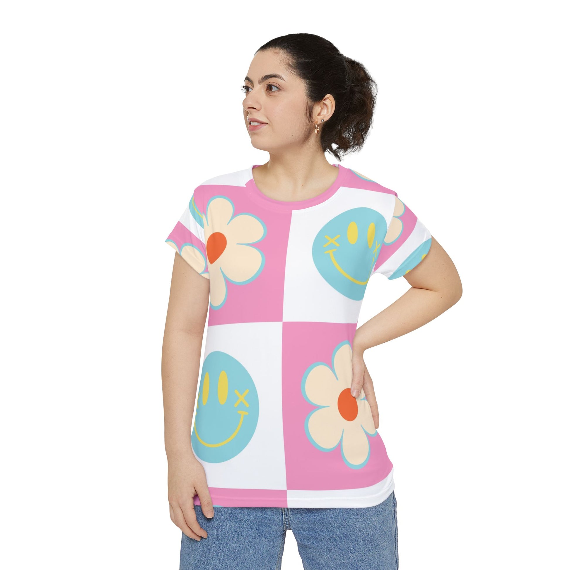 Madotsukis Grin Bloom Women's Short Sleeve Shirt (AOP), Artsulli - Art is Long, Life is Short, All Over Prints, , , , , , , 