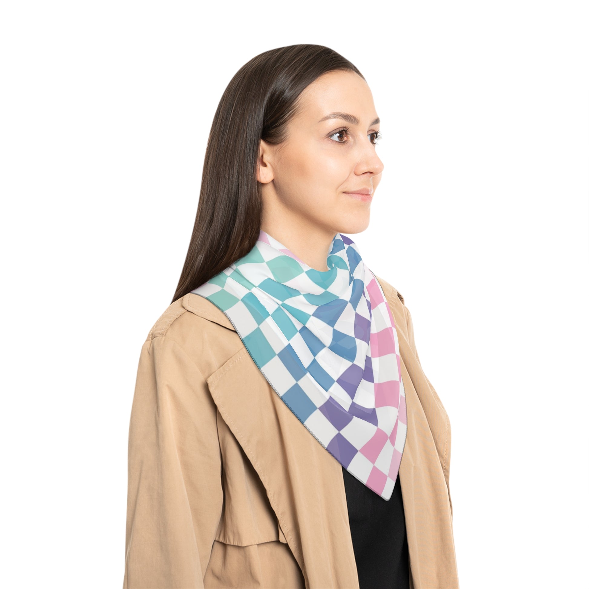 Vaporwave Rainbow  Checkerboard Multi-Color Poly Scarf, Artsulli - Art is Long, Life is Short, Accessories, , , , , , , 