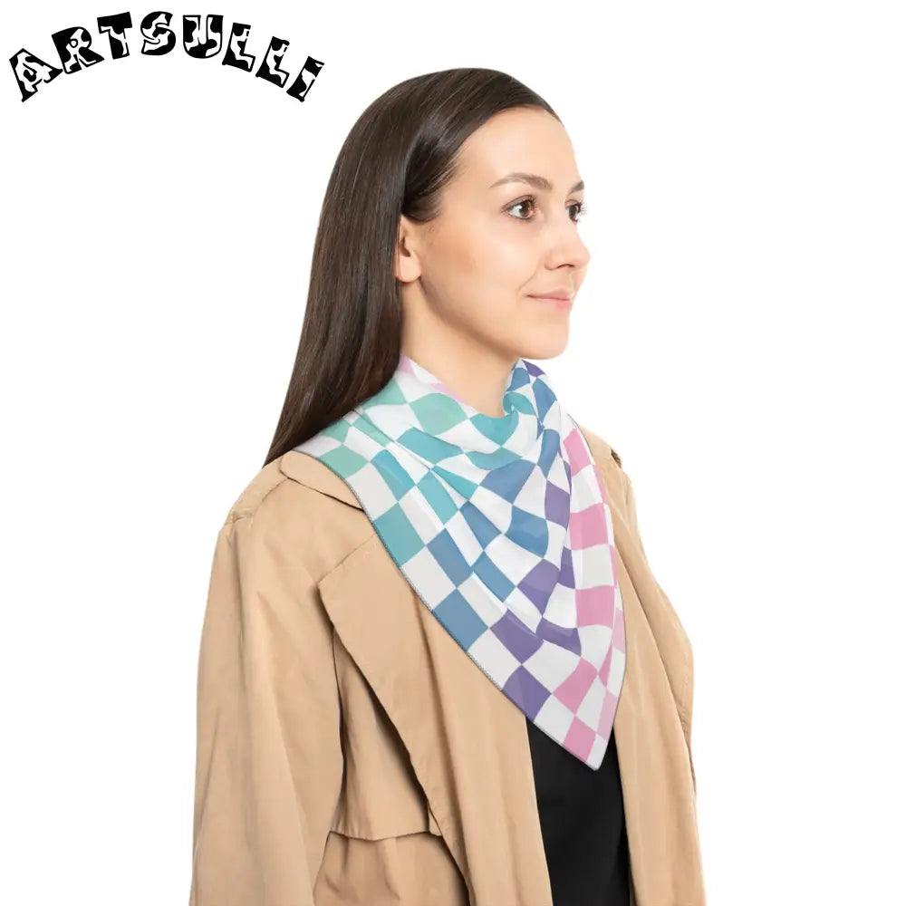 JAKKOUTTHEBXX Vaporwave Rainbow Checkerboard Multi-Color Poly Scarf