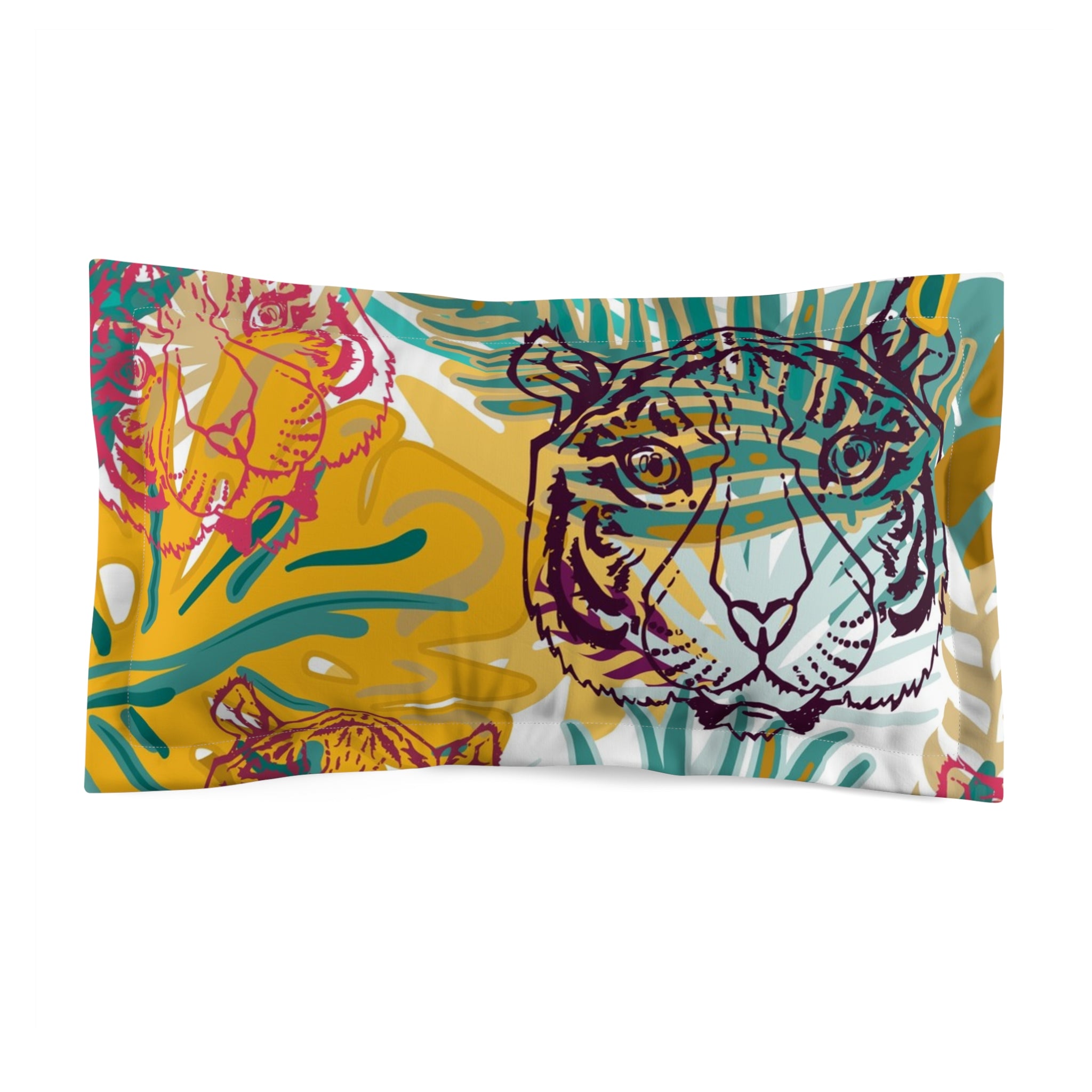 Tropical Jungle Tigers Brown and Green Microfiber Pillow Sham, Artsulli - Art is Long, Life is Short, Home Decor, Size, King, , , , , 14487393543287