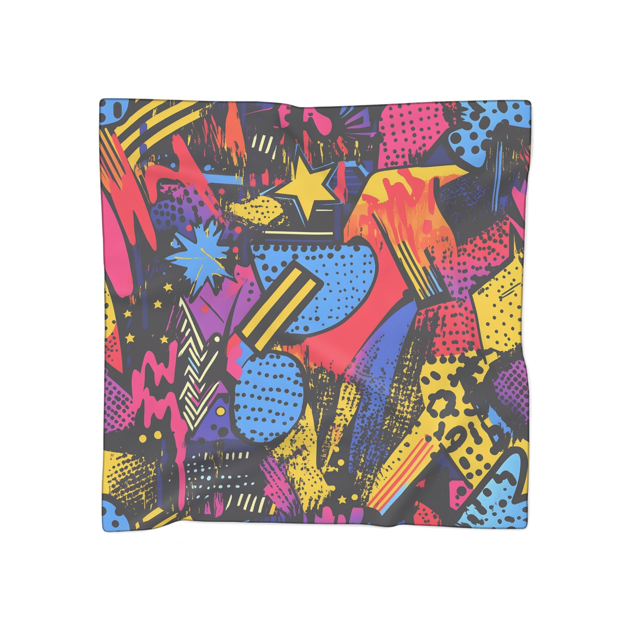 Retro Riot 80s Graffiti Stars Poly Scarf, Artsulli - Art is Long, Life is Short, Accessories, Color, Poly chiffon, Size, 25" × 25", , , 15757196996456877219