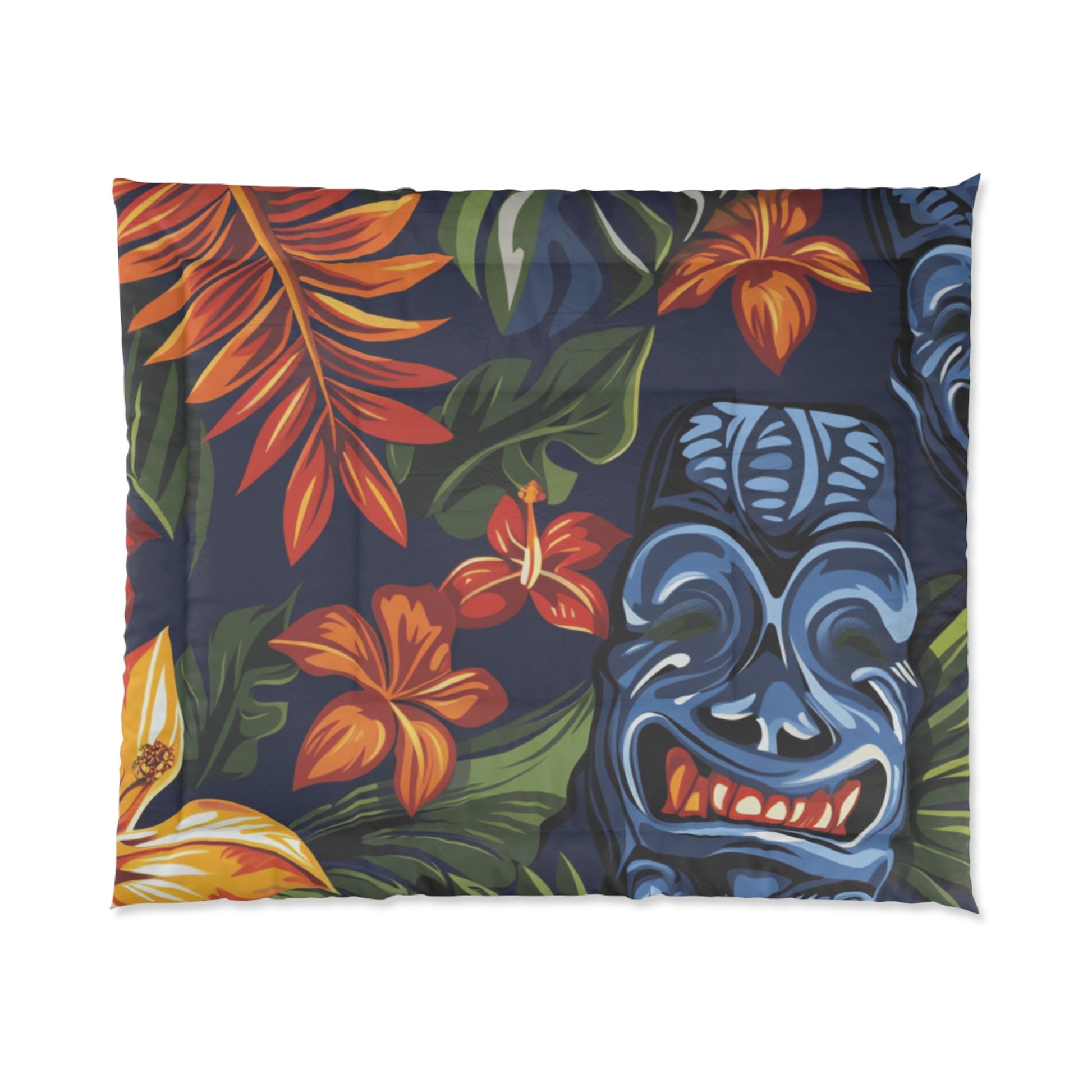 Tiki Bloom Navy Comforter, Artsulli - Art is Long, Life is Short, Home Decor, Size, 104" × 88", , , , , 21269201451581131736