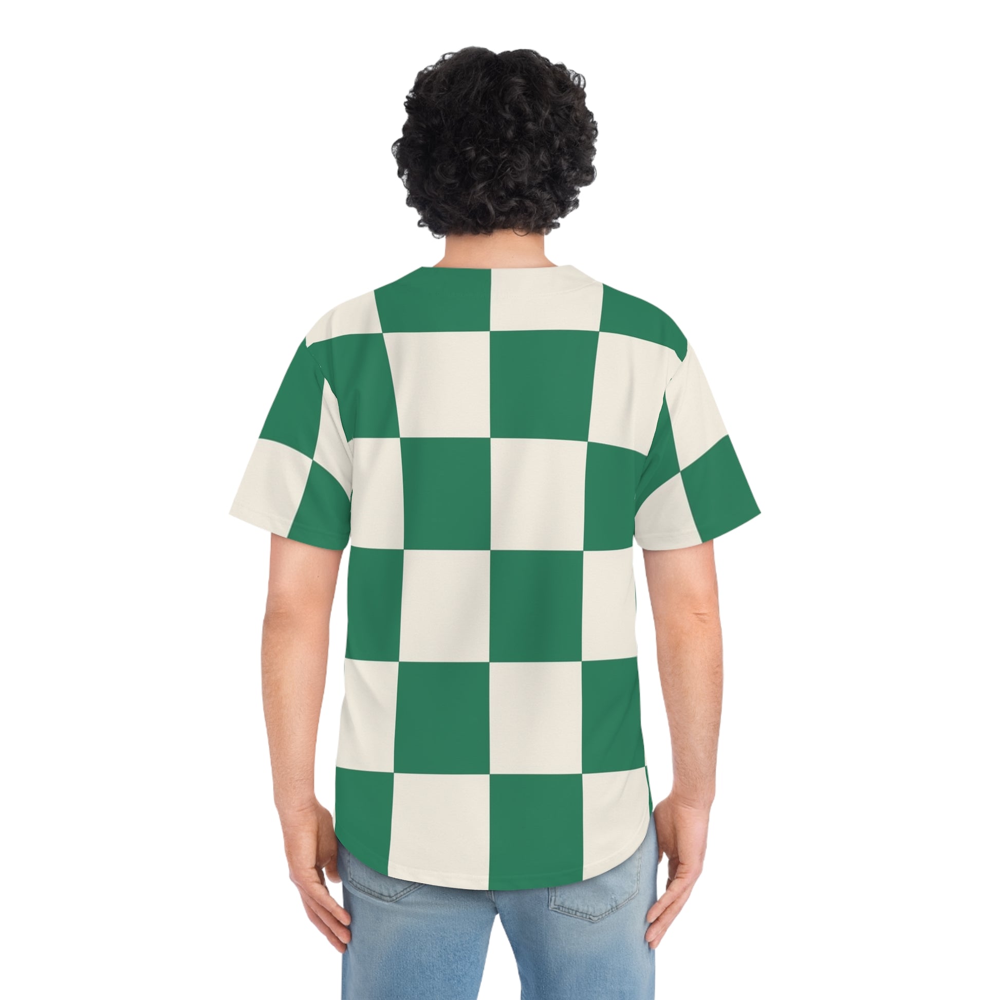 Checkerboard Dark Green Men's Baseball Jersey (AOP), Artsulli - Art is Long, Life is Short, All Over Prints, , , , , , , 