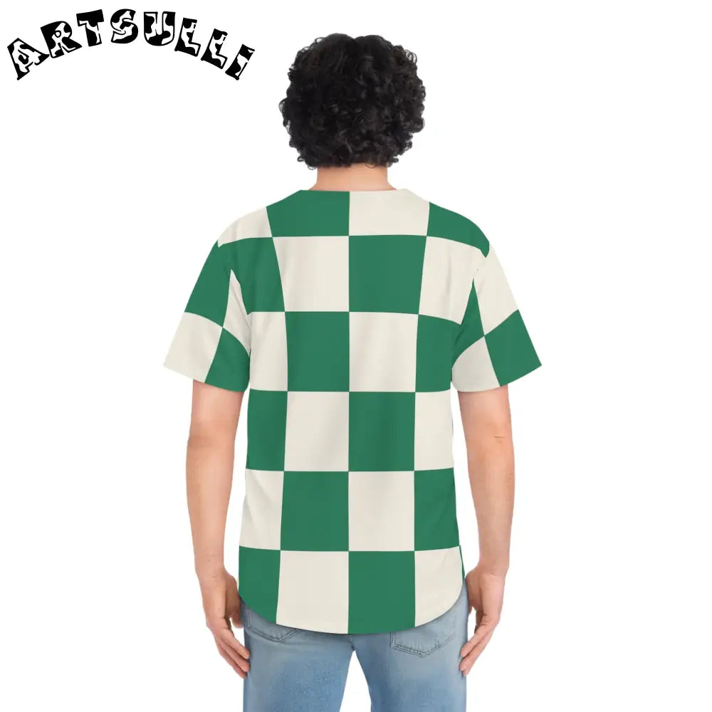 JAKKOUTTHEBXX Checkerboard Dark Green Men’s Baseball Jersey (AOP)